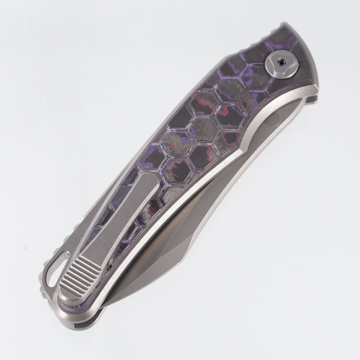 Hawk Knives Talon Auto - Brightwash Titanium w/ Honeycomb Purple Haze Fat Carbon - Brightwash M390