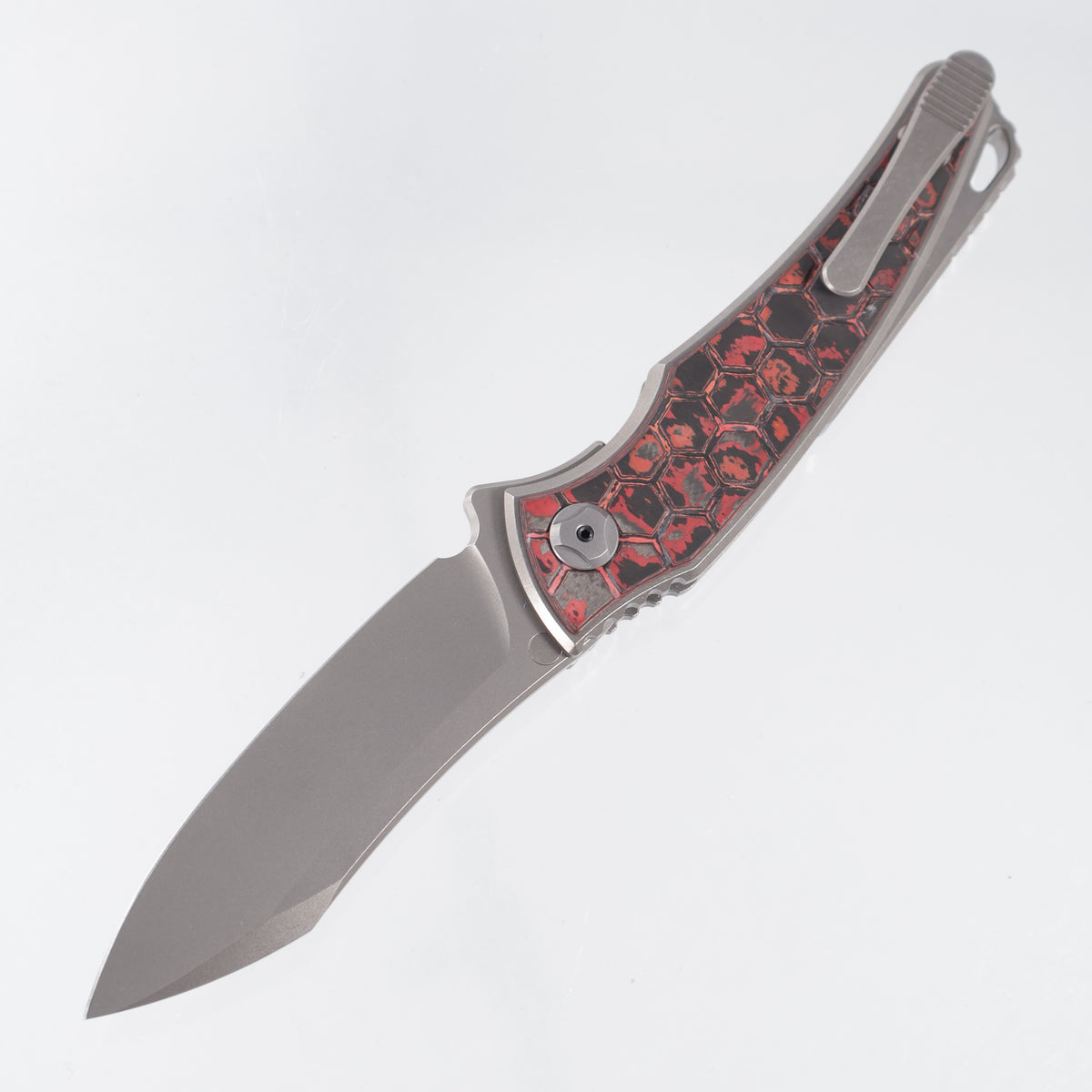 Hawk Knives Talon Auto - Brightwash Titanium w/ Honeycomb Lava Flow Fat Carbon - Brightwash M390