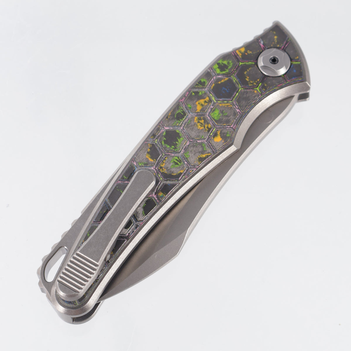 Hawk Knives Talon Auto - Brightwash Titanium w/ Honeycomb 80s Camo Carbon - Brightwash M390 - BROP Exclusive