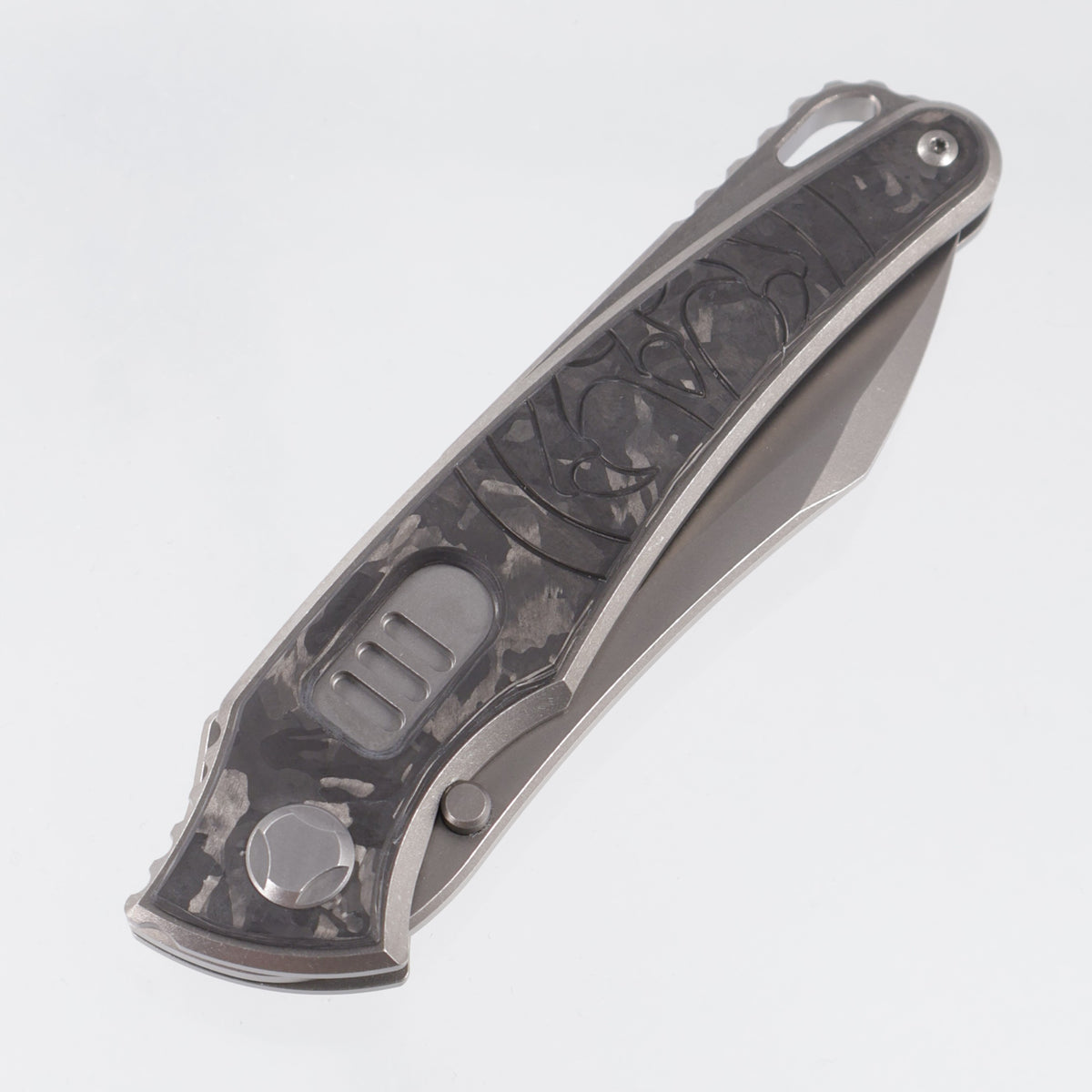 Hawk Knives Talon Auto - Brightwash Titanium w/ Black Ops Marble Carbon Fiber - Brightwash M390