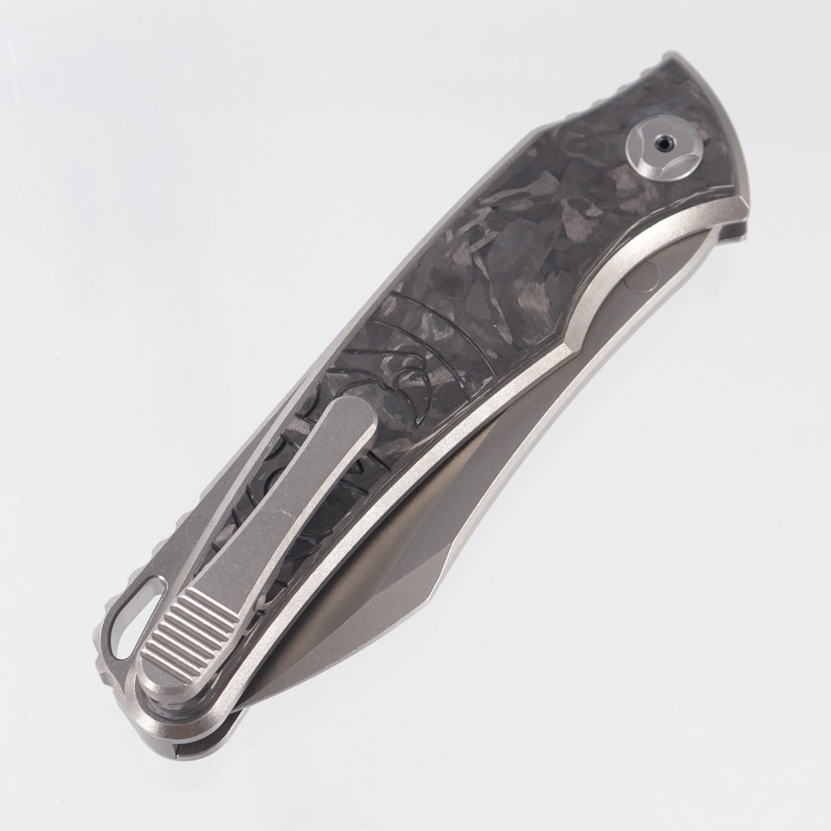 Hawk Knives Talon Auto - Brightwash Titanium w/ Black Ops Marble Carbon Fiber - Brightwash M390