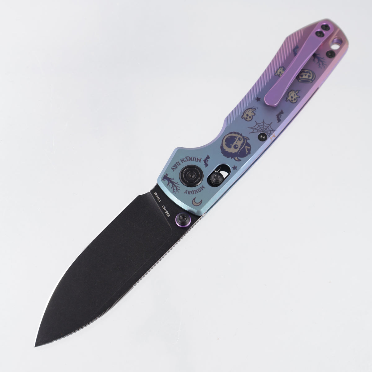 Vosteed Halloween Raccoon TiSlim - Teal & Purple Fade Anodized Monster & Jar Titanium - Black Stonewash 154CM - A4516