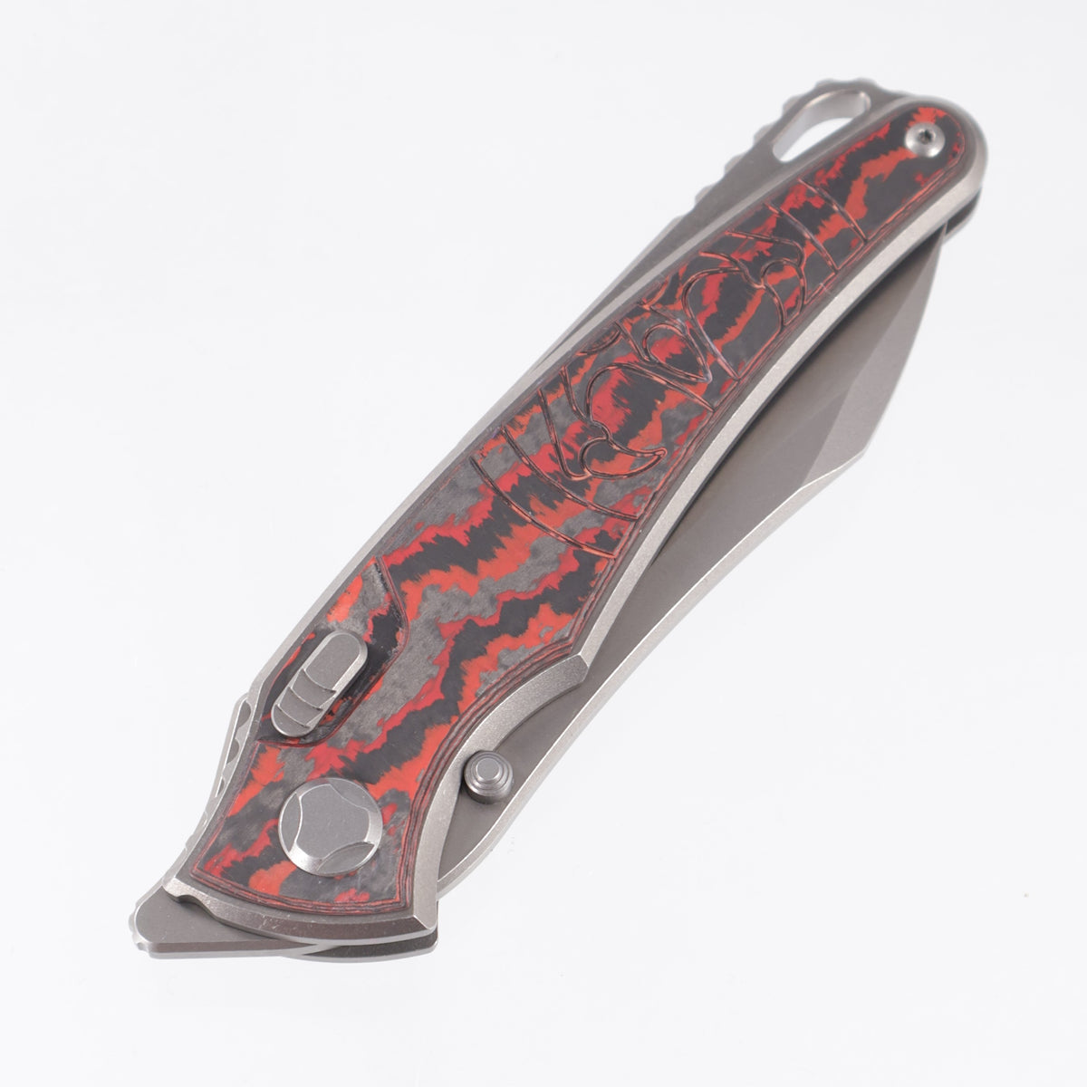 Hawk Knives Talon - Brightwash Titanium w/ Crosscut Lava Flow Fat Carbon - Brightwash M390