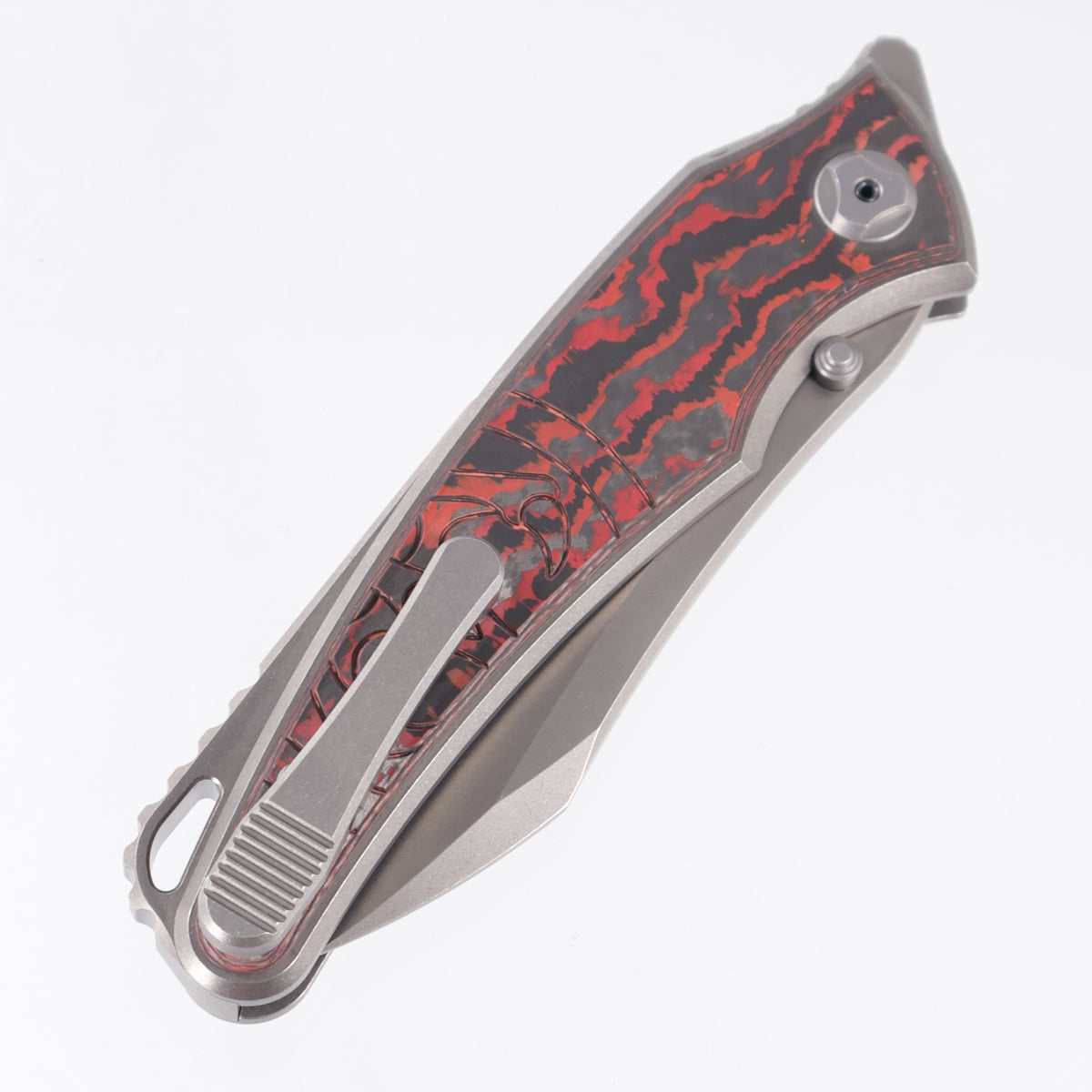 Hawk Knives Talon - Brightwash Titanium w/ Crosscut Lava Flow Fat Carbon - Brightwash M390