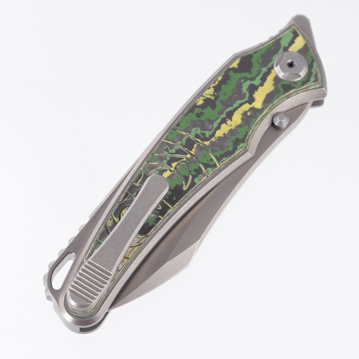 Hawk Knives Talon - Brightwash Titanium w/ Crosscut Toxic Storm Fat Carbon - Brightwash M390