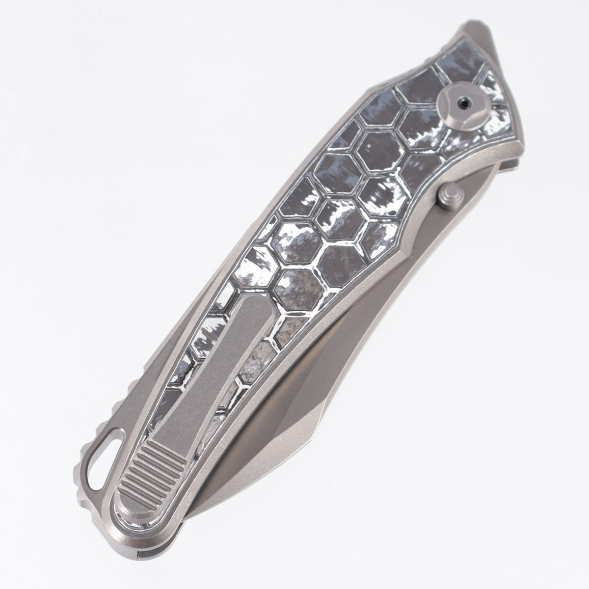 Hawk Knives Talon - Brightwash Titanium w/ Honeycomb White Storm Fat Carbon - Brightwash M390