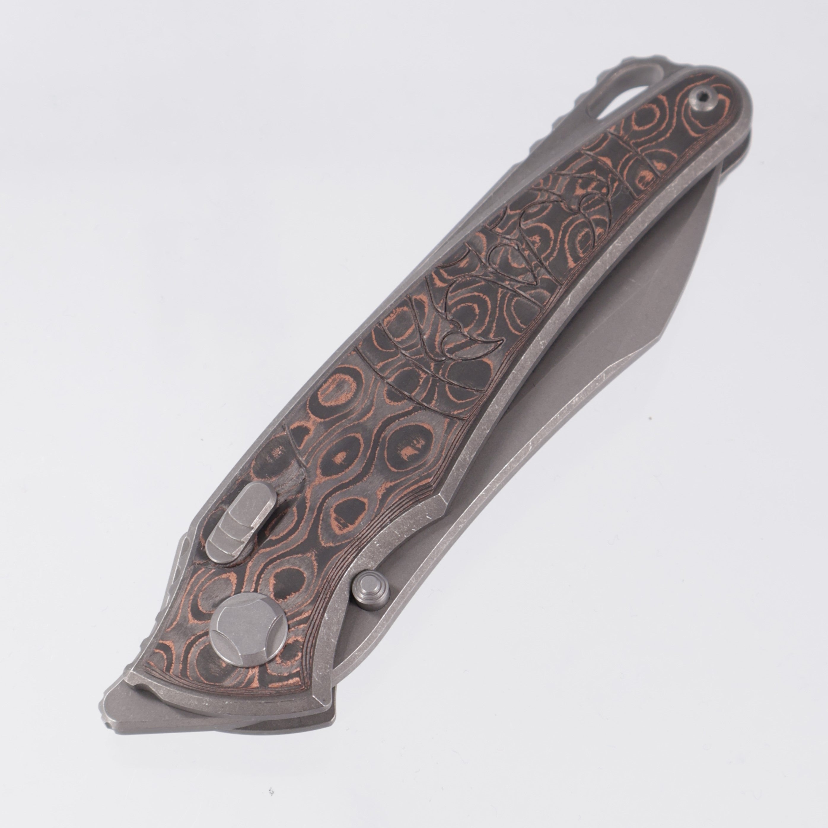 Hawk Knives Talon - Tumbled Titanium w/ Unicopper Fat Carbon - Tumbled M390