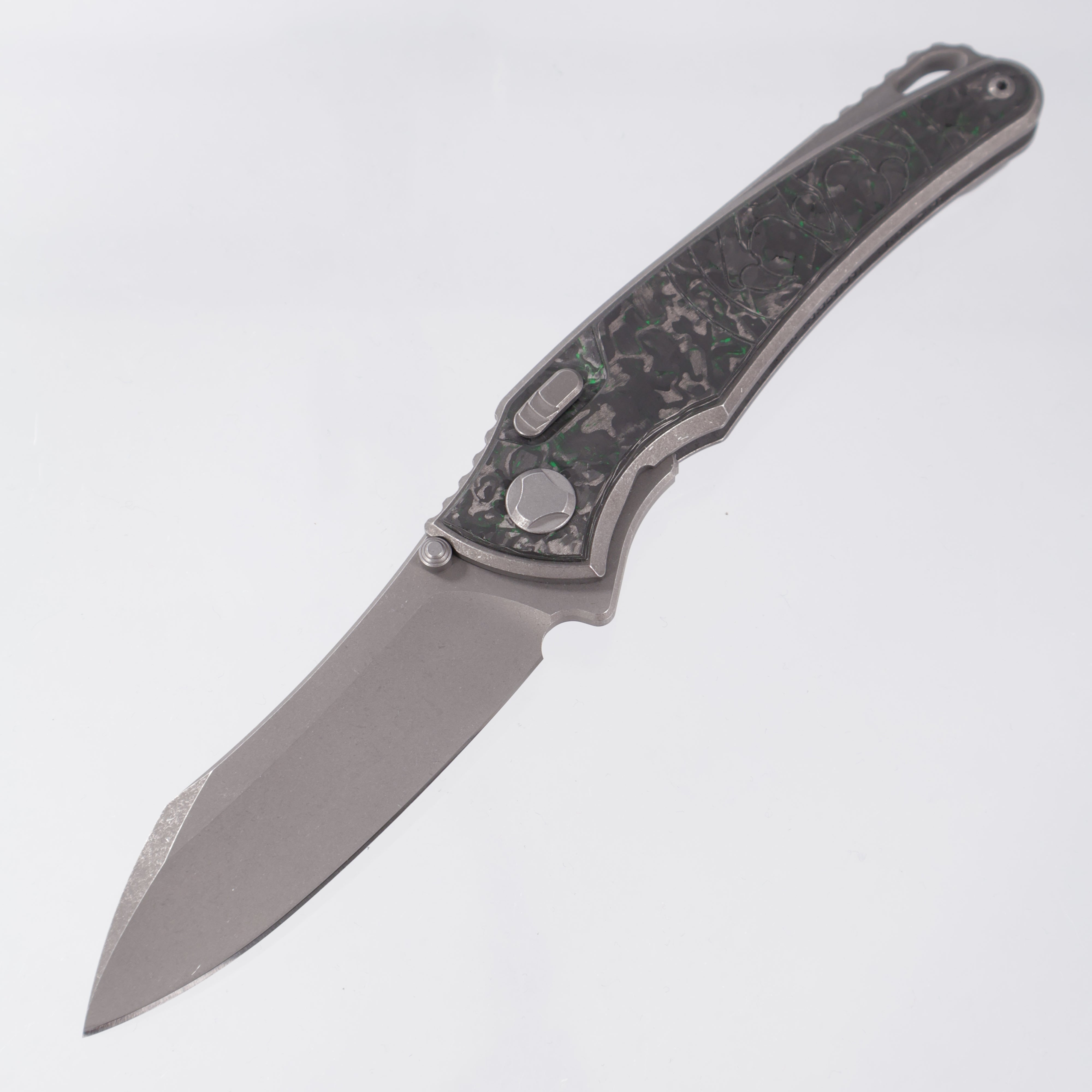 Hawk Knives Talon - Tumbled Titanium w/ Green TechnoCarbo - Tumbled M390