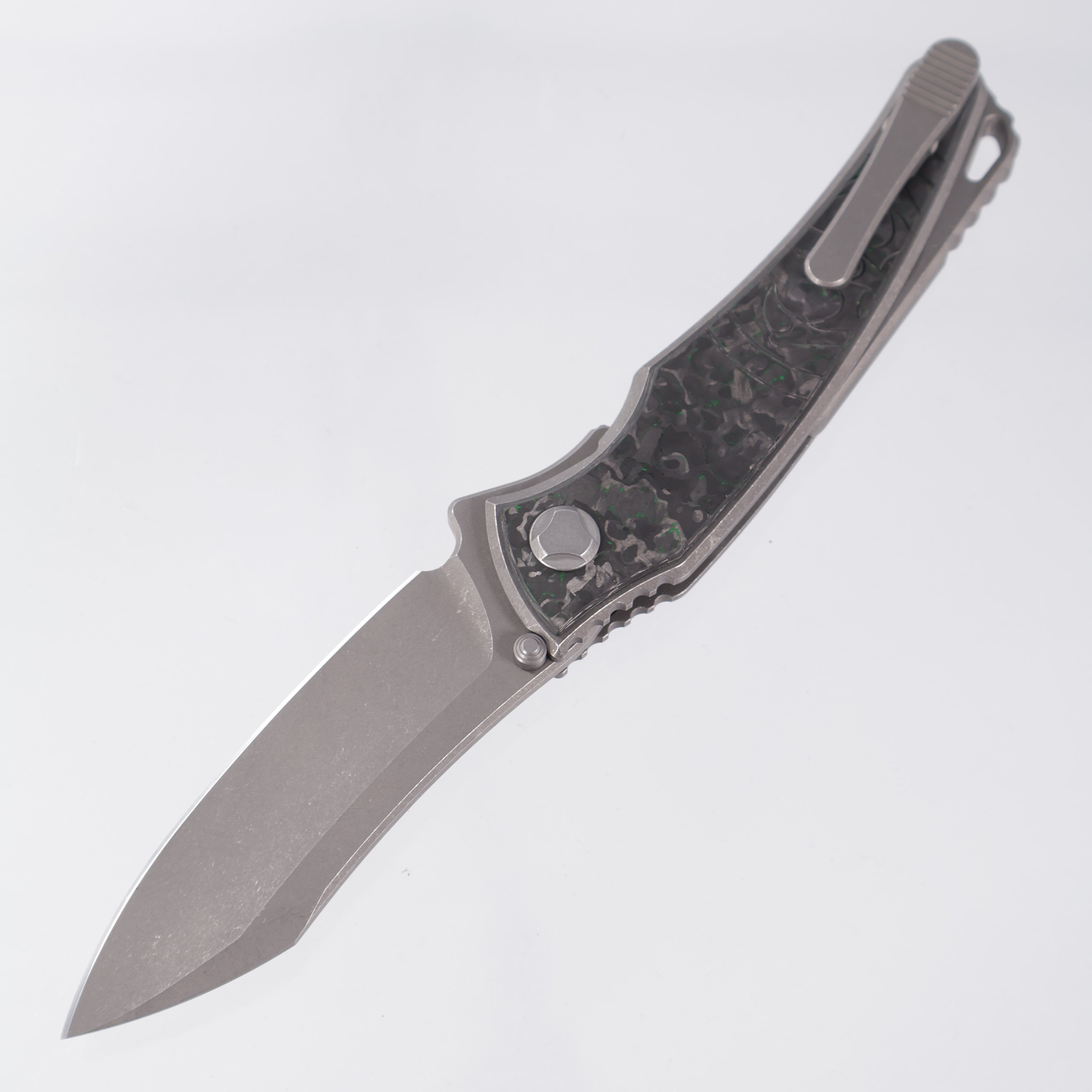 Hawk Knives Talon - Tumbled Titanium w/ Green TechnoCarbo - Tumbled M390