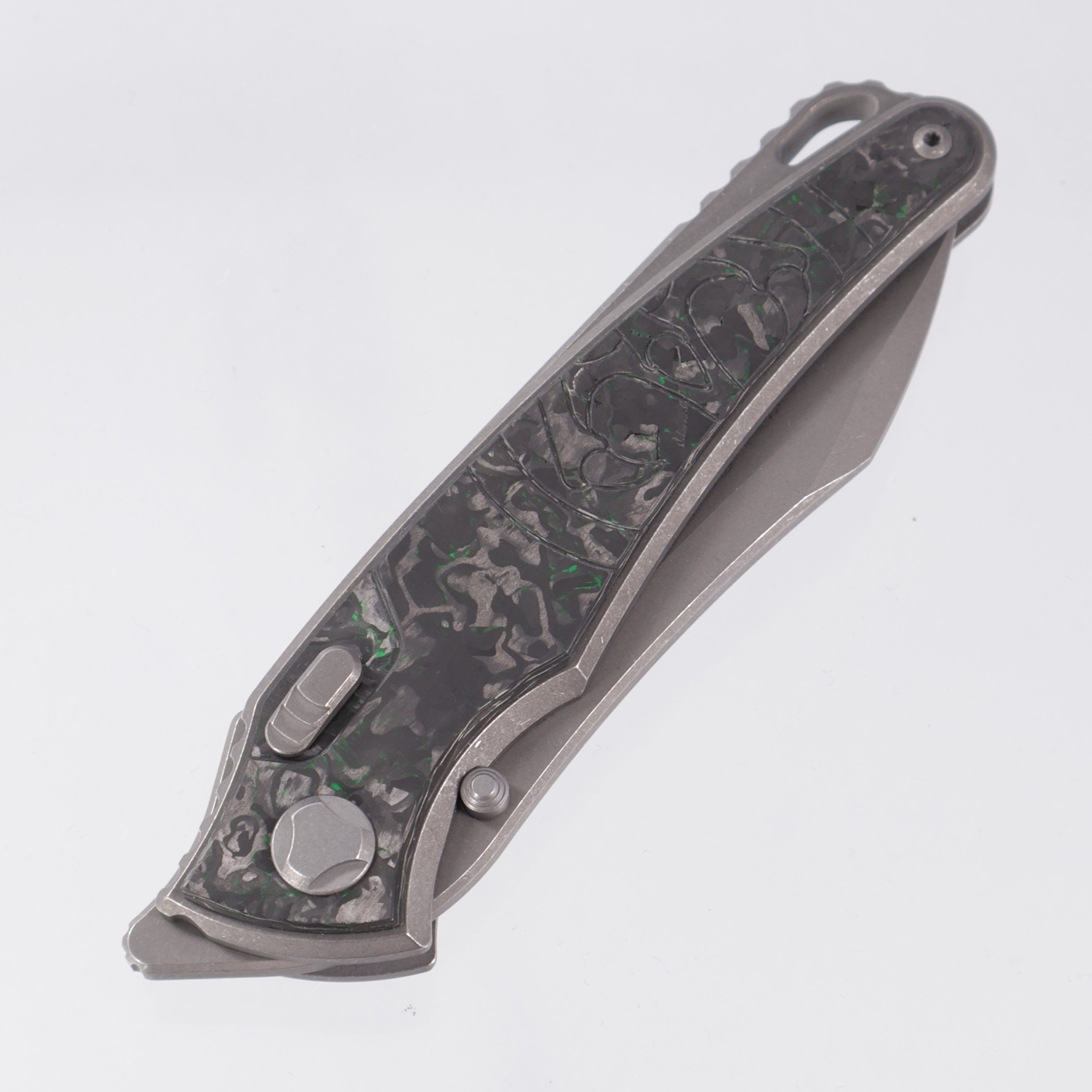 Hawk Knives Talon - Tumbled Titanium w/ Green TechnoCarbo - Tumbled M390