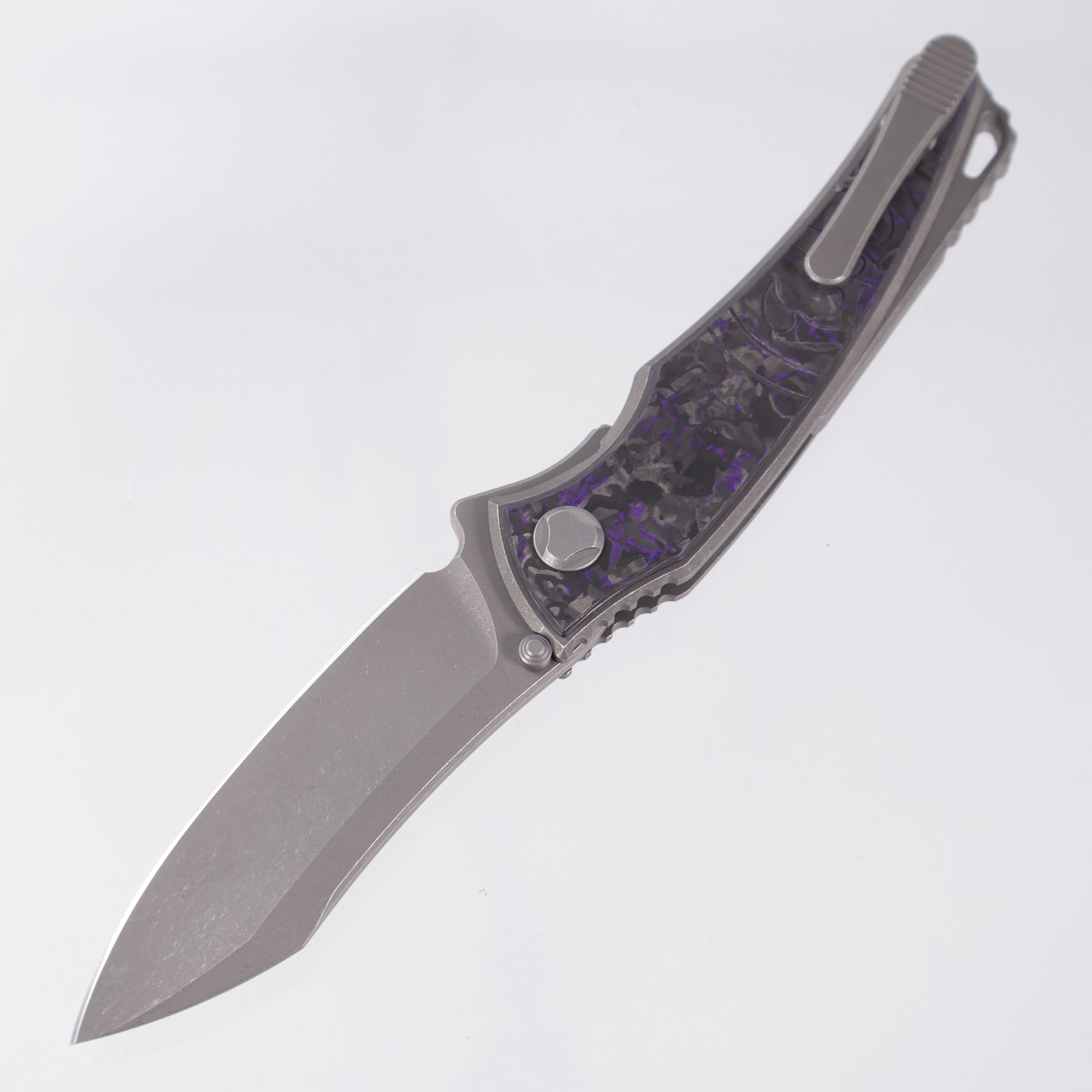 Hawk Knives Talon - Tumbled Titanium w/ Purple TechnoCarbo - Tumbled M390