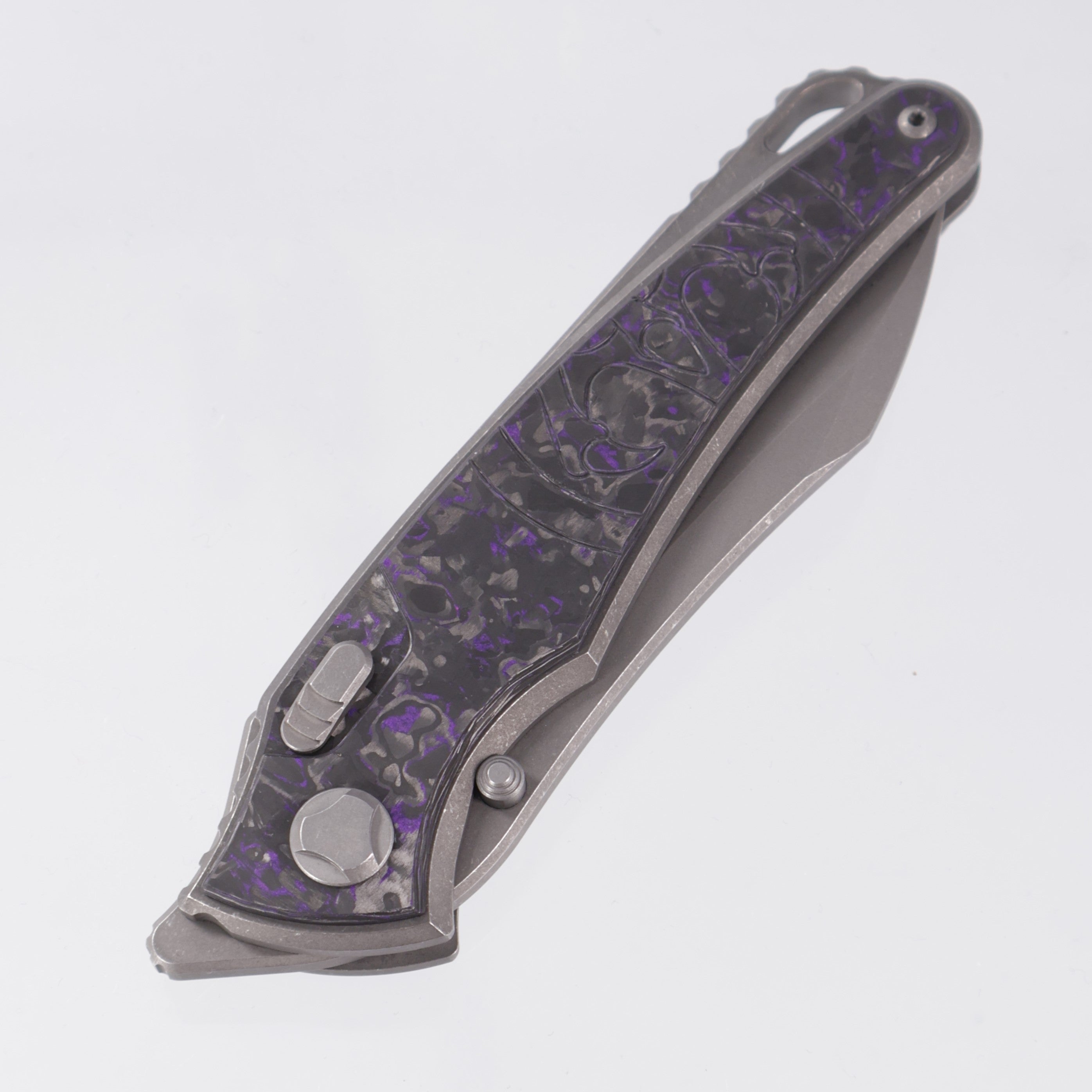 Hawk Knives Talon - Tumbled Titanium w/ Purple TechnoCarbo - Tumbled M390