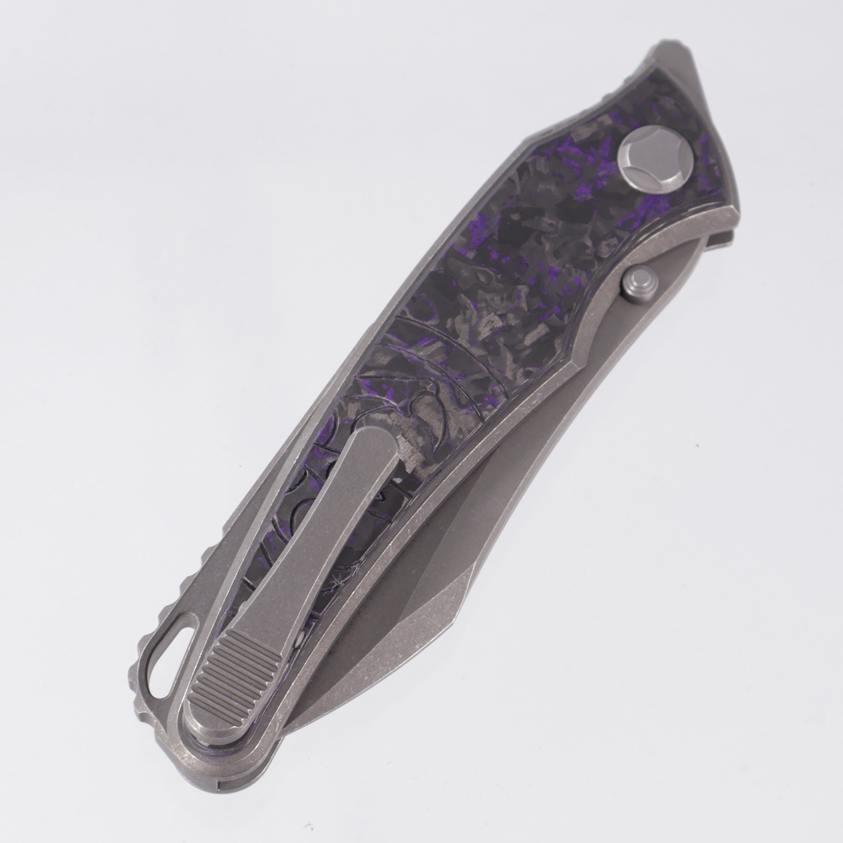 Hawk Knives Talon - Tumbled Titanium w/ Purple TechnoCarbo - Tumbled M390