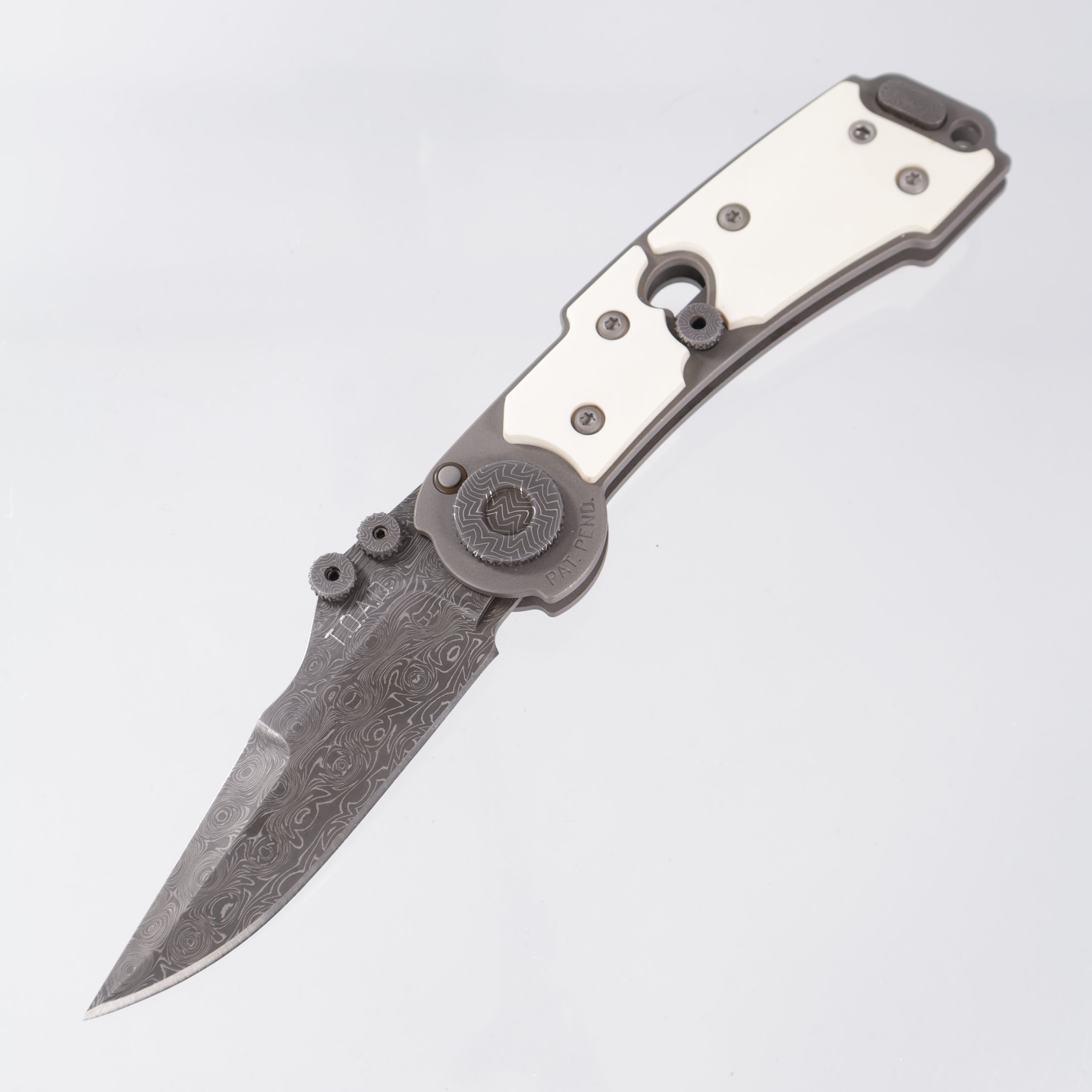 G.W. Hawk T.O.A.D. Folder - Pre-Ban Ivory Scales - Devin Thomas Fireball Damascus Blade & Accents *PRE-OWNED*