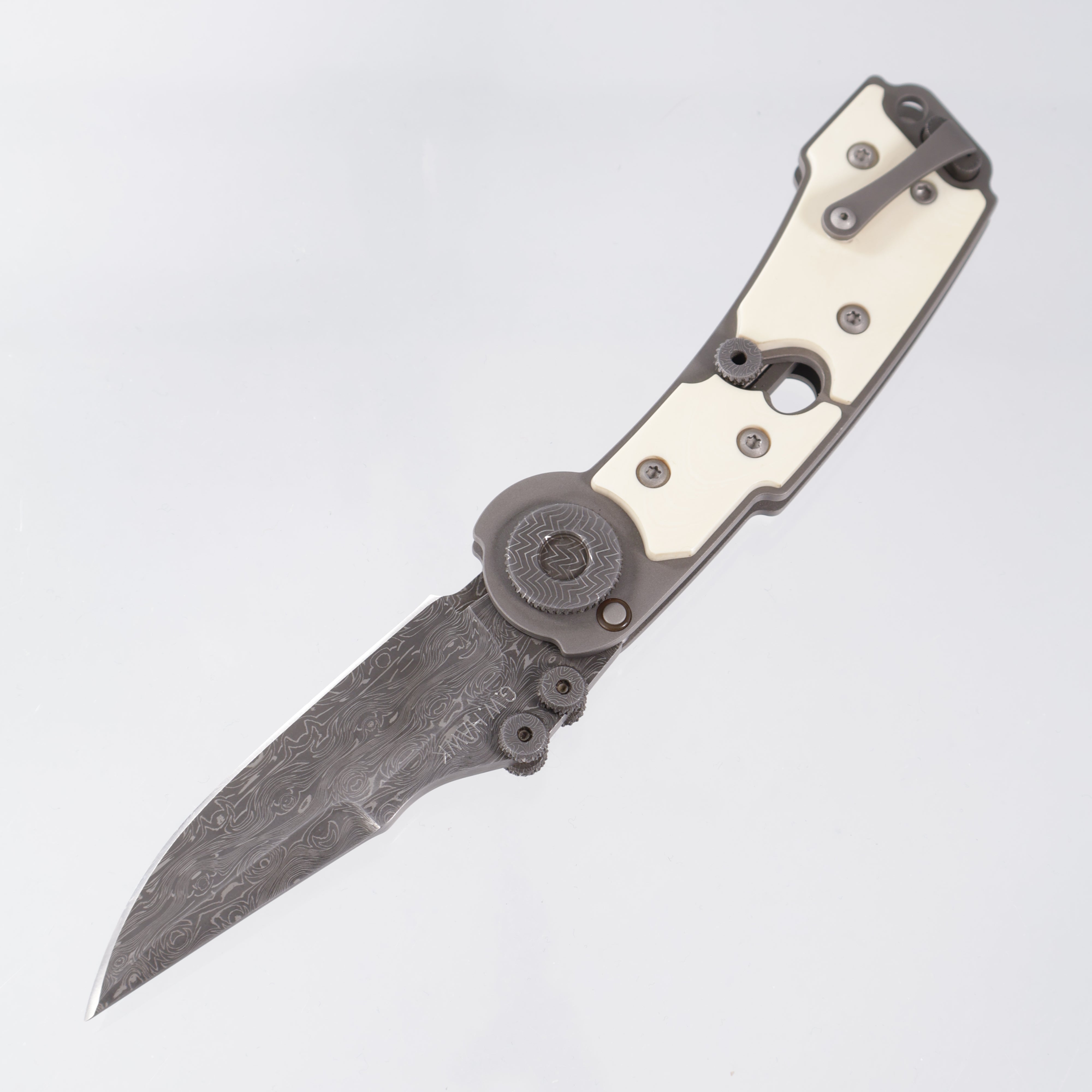 G.W. Hawk T.O.A.D. Folder - Pre-Ban Ivory Scales - Devin Thomas Fireball Damascus Blade & Accents *PRE-OWNED*
