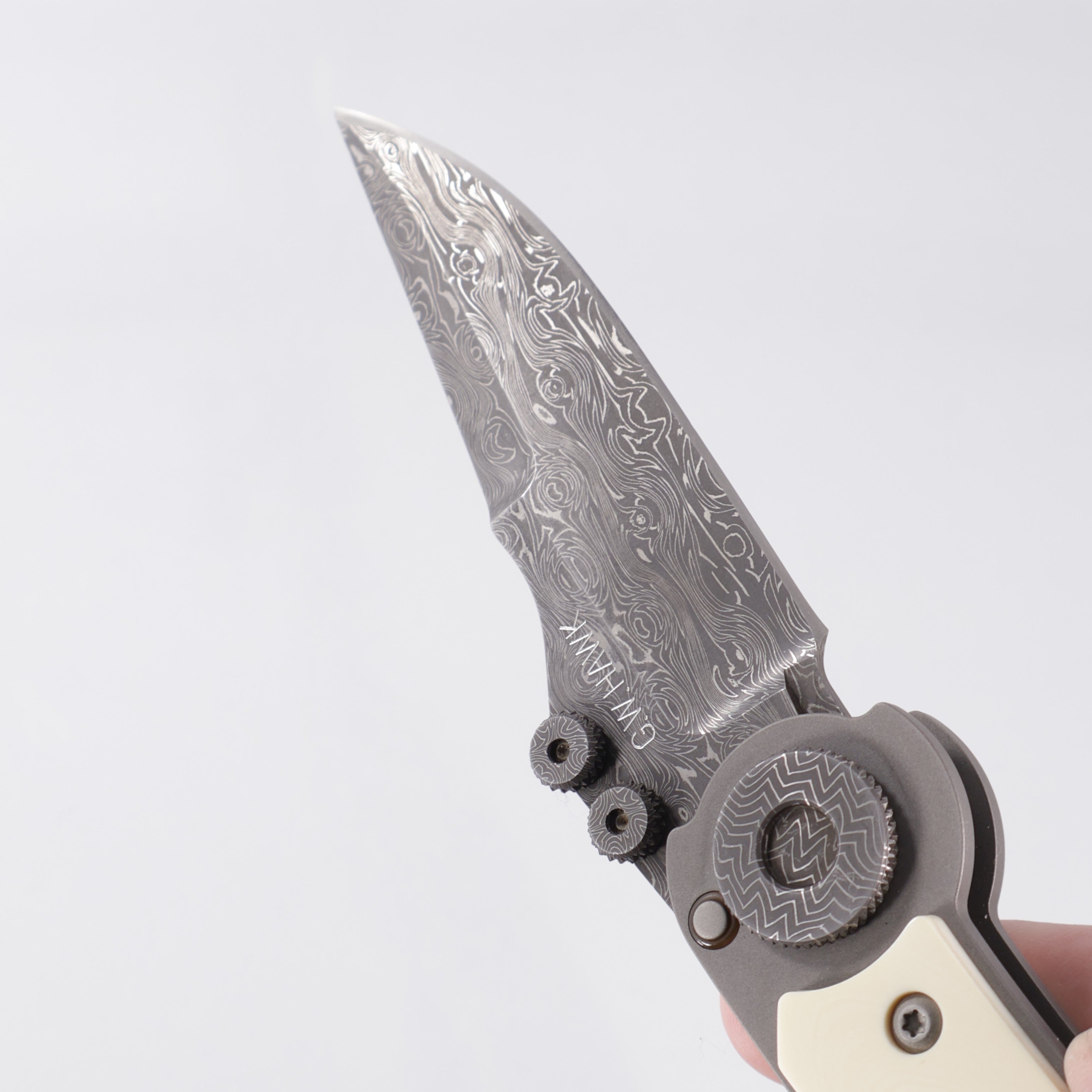 G.W. Hawk T.O.A.D. Folder - Pre-Ban Ivory Scales - Devin Thomas Fireball Damascus Blade & Accents *PRE-OWNED*