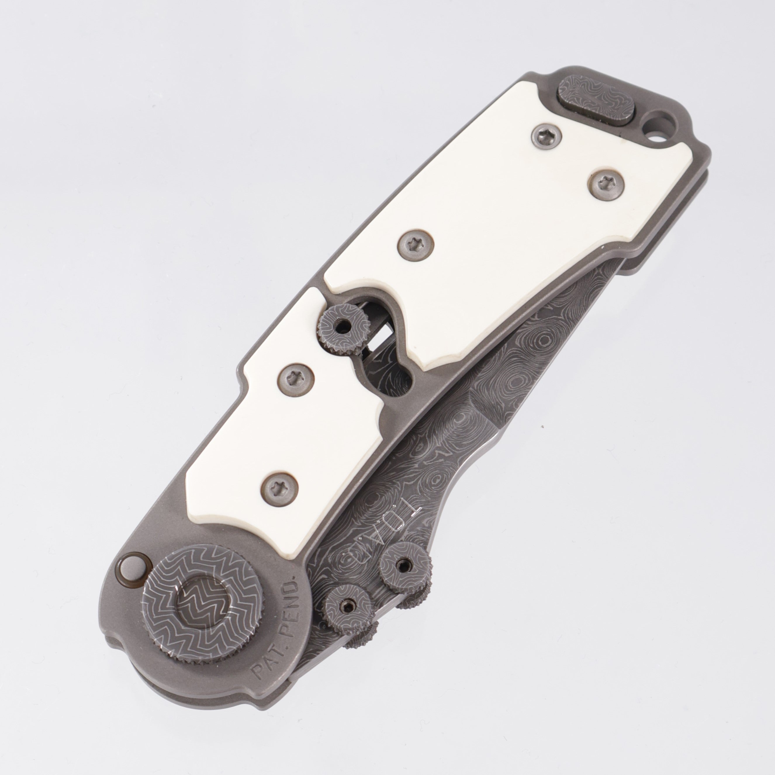 G.W. Hawk T.O.A.D. Folder - Pre-Ban Ivory Scales - Devin Thomas Fireball Damascus Blade & Accents *PRE-OWNED*