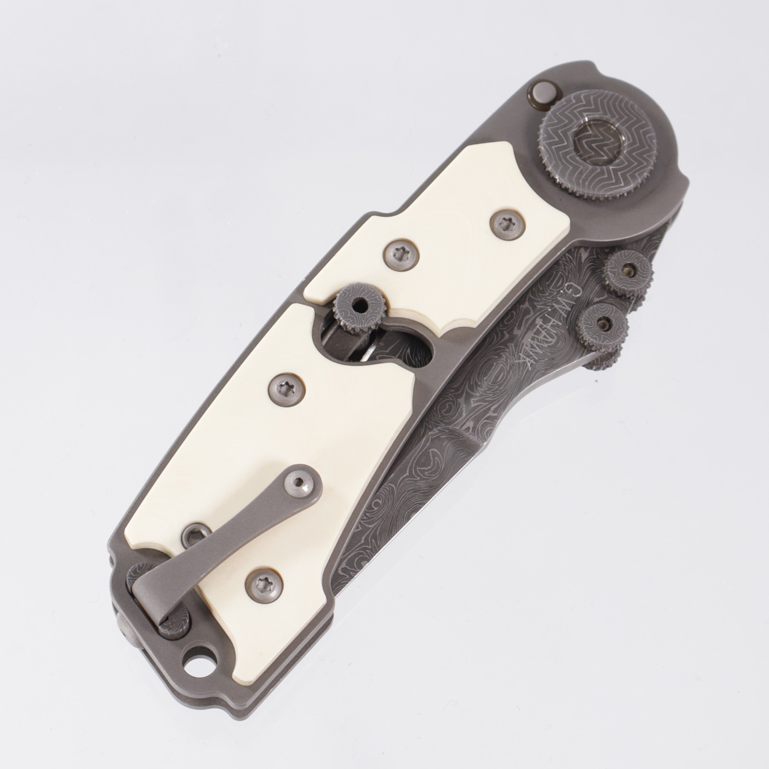 G.W. Hawk T.O.A.D. Folder - Pre-Ban Ivory Scales - Devin Thomas Fireball Damascus Blade & Accents *PRE-OWNED*