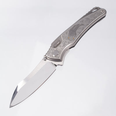 Hawk Knives Talon - Titanium Chassis - Titanium Scales w/ Koi Fish Hand Engraving by Dustin Kegley - TJ Marfione Mirror Polish Blade