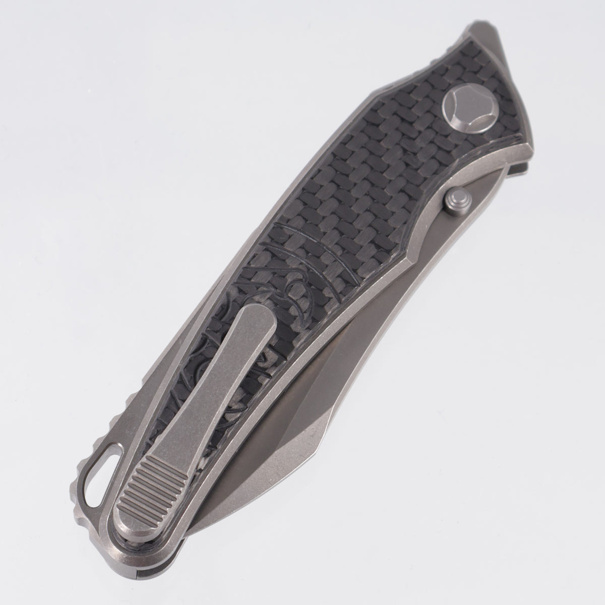 Hawk Knives Talon - Brightwash Titanium w/ 3K Weave Twill Carbon Fiber - Brightwash M390