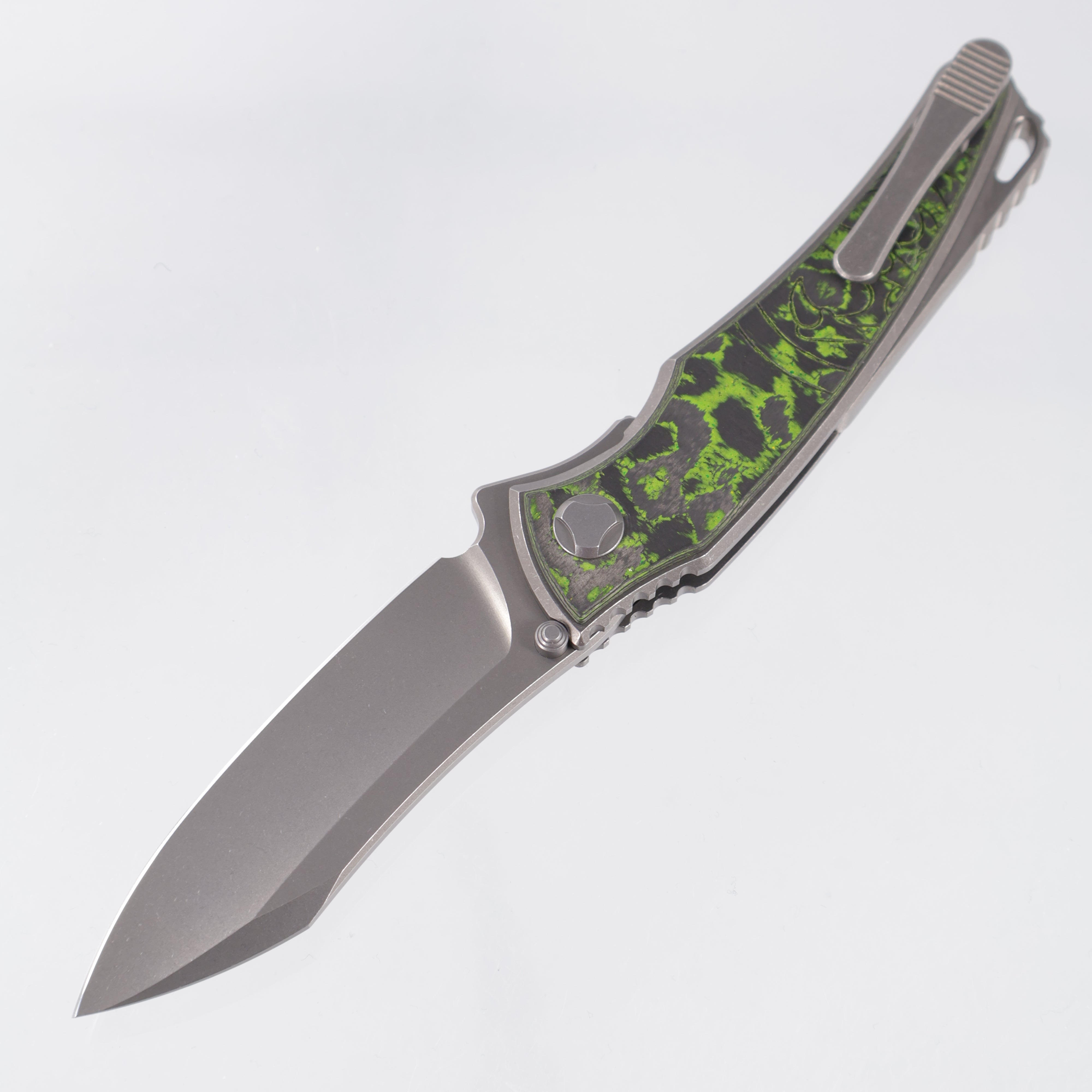 Hawk Knives Talon - Brightwash Titanium w/ Toxic Green Camo Carbon - Brightwash M390