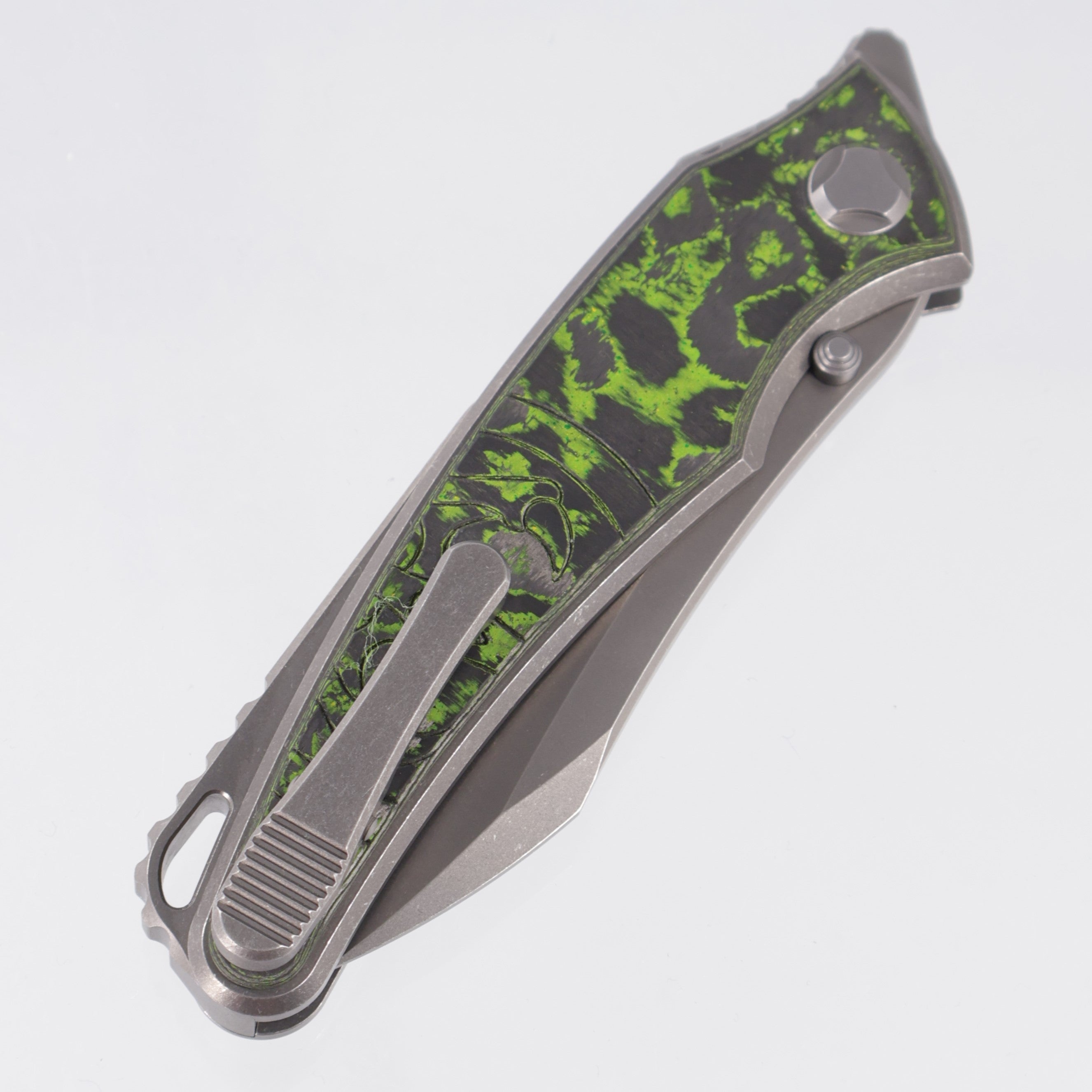 Hawk Knives Talon - Brightwash Titanium w/ Toxic Green Camo Carbon - Brightwash M390
