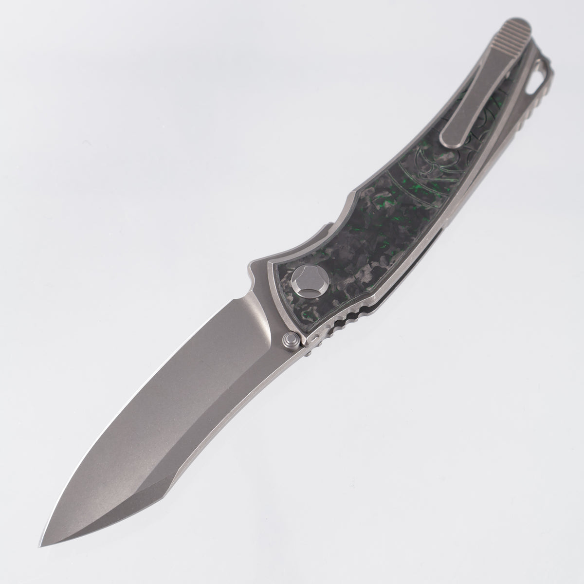 Hawk Knives Talon - Brightwash Titanium w/ Green TechnoCarbo - Brightwash M390