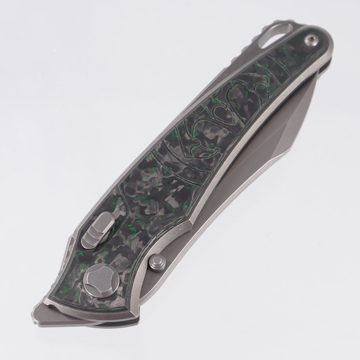 Hawk Knives Talon - Brightwash Titanium w/ Green TechnoCarbo - Brightwash M390