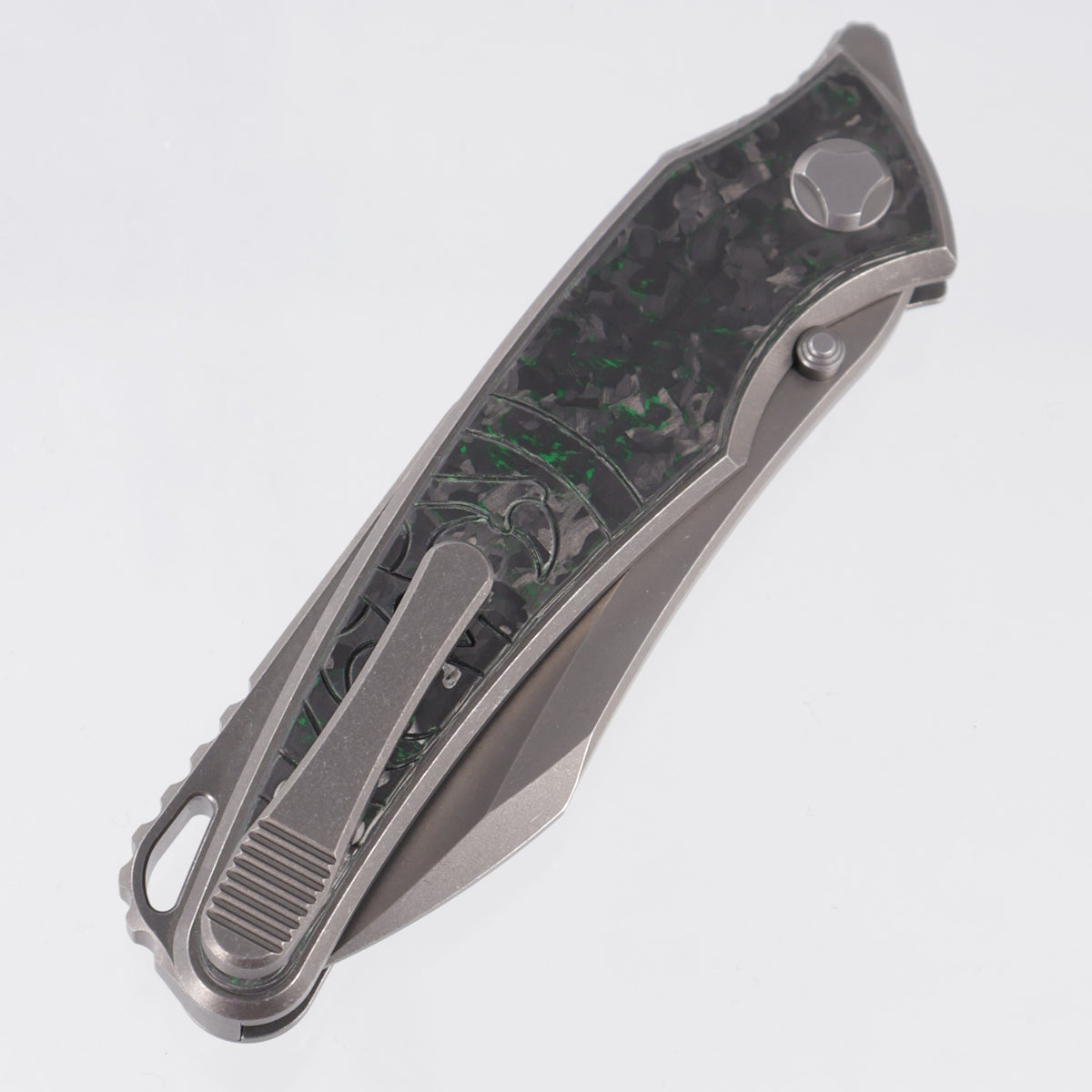 Hawk Knives Talon - Brightwash Titanium w/ Green TechnoCarbo - Brightwash M390