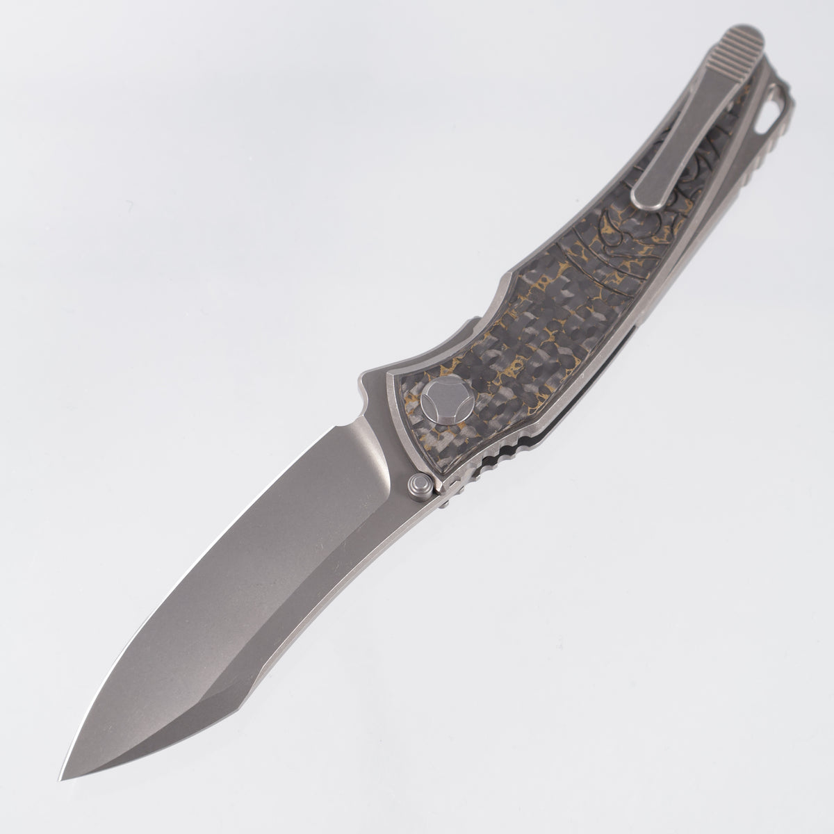 Hawk Knives Talon - Brightwash Titanium w/ Snakeskin Gold Fat Carbon - Brightwash M390