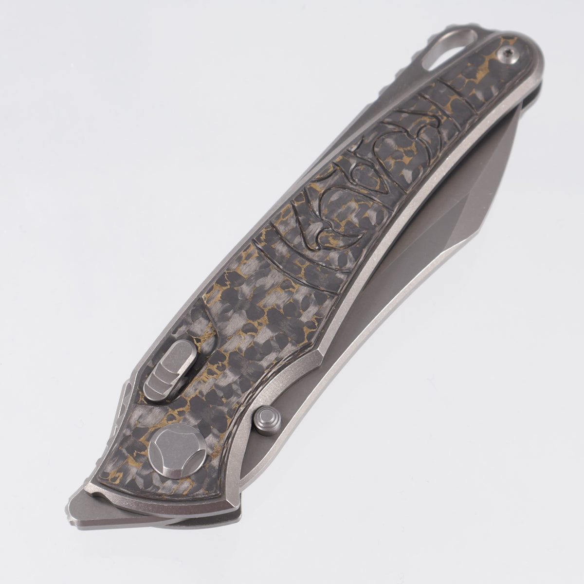 Hawk Knives Talon - Brightwash Titanium w/ Snakeskin Gold Fat Carbon - Brightwash M390