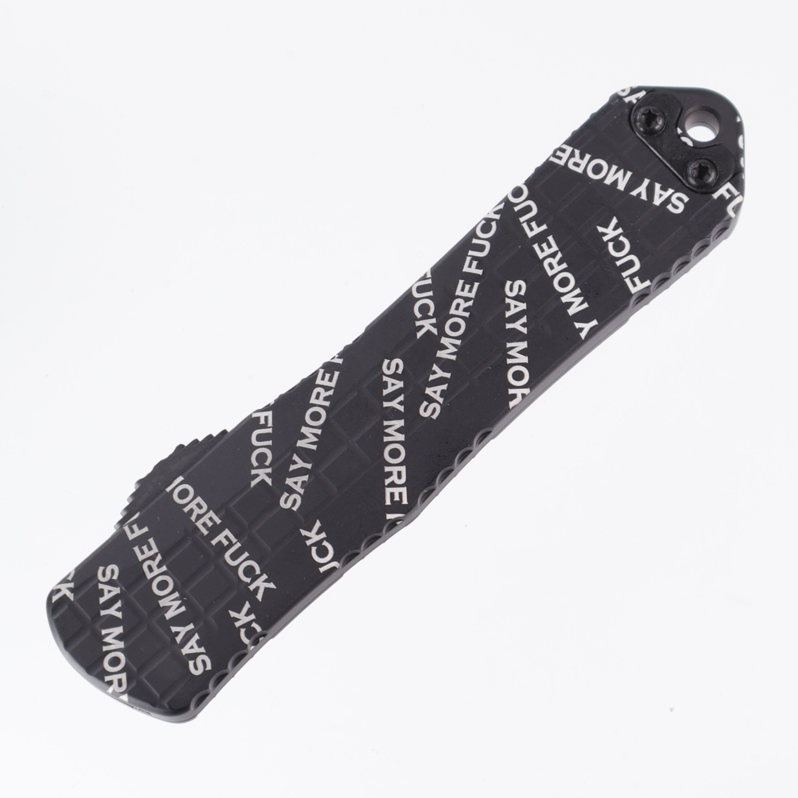 Heretic Manticore E - Snugglez Says “Say More Fuck” - Recurve Magnacut & Aluminum Frag Black Cerakote - H029F-10A-FU