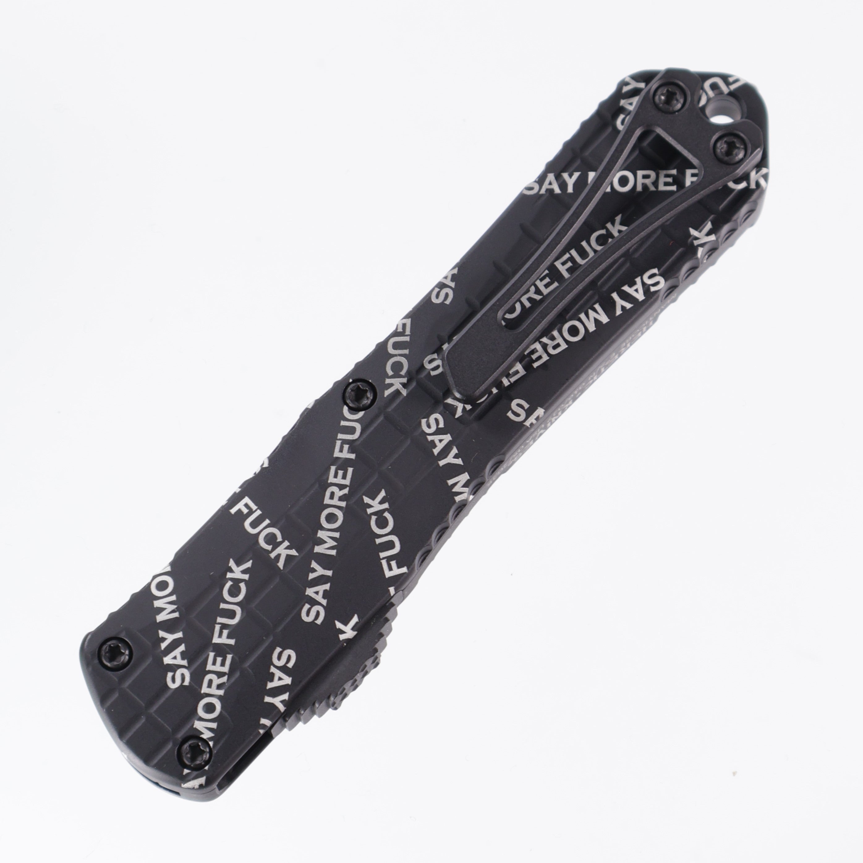 Heretic Manticore E - Snugglez Says “Say More Fuck” - Recurve Magnacut & Aluminum Frag Black Cerakote - H029F-10A-FU