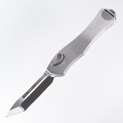 Heretic Hydra V4 Custom - Mirror Polish Compound Grind Tanto - Stainless Steel Chassis w/ Black Pearl inlaid Button Cover, Button, Charging Handle & Plate S/N: 011