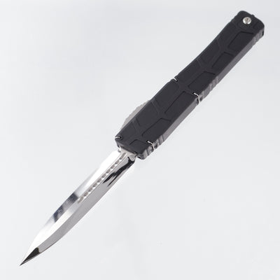 Heretic Nyx V2 Double Edge Prototype - Black Skeletal Aluminum w/ Flamed Titanium Clip - Cracked Ice M390