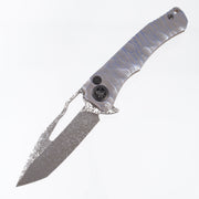 Heretic x John Gray Wraith V4 Manual Custom Tanto - Blue Anodized Rocked Titanium w/ Barked Ti Clip - Dark Rain Magnacut - S/N: 016