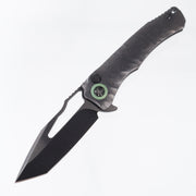 Heretic x John Gray Wraith V4 Manual Custom Tanto - DLC Rocked Titanium w/ Barked Ti Clip & Green Ano Ti Pivot Collars - DLC Magnacut