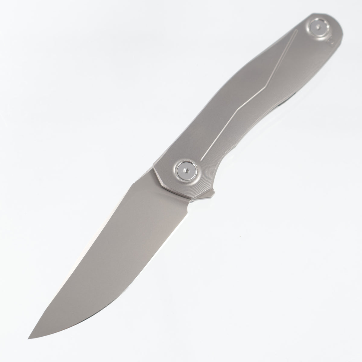 Uldanov Knives R2 - Radial Milled Titanium w/ Gold Ti Standoff - Beadblast M398
