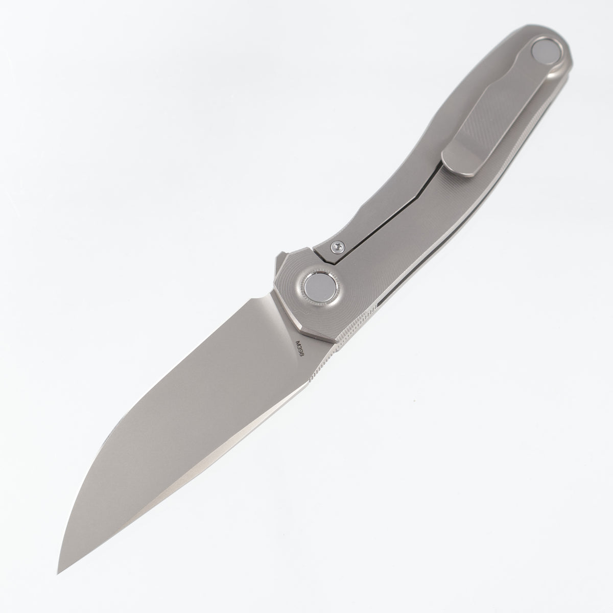 Uldanov Knives R2 - Radial Milled Titanium w/ Gold Ti Standoff - Beadblast M398