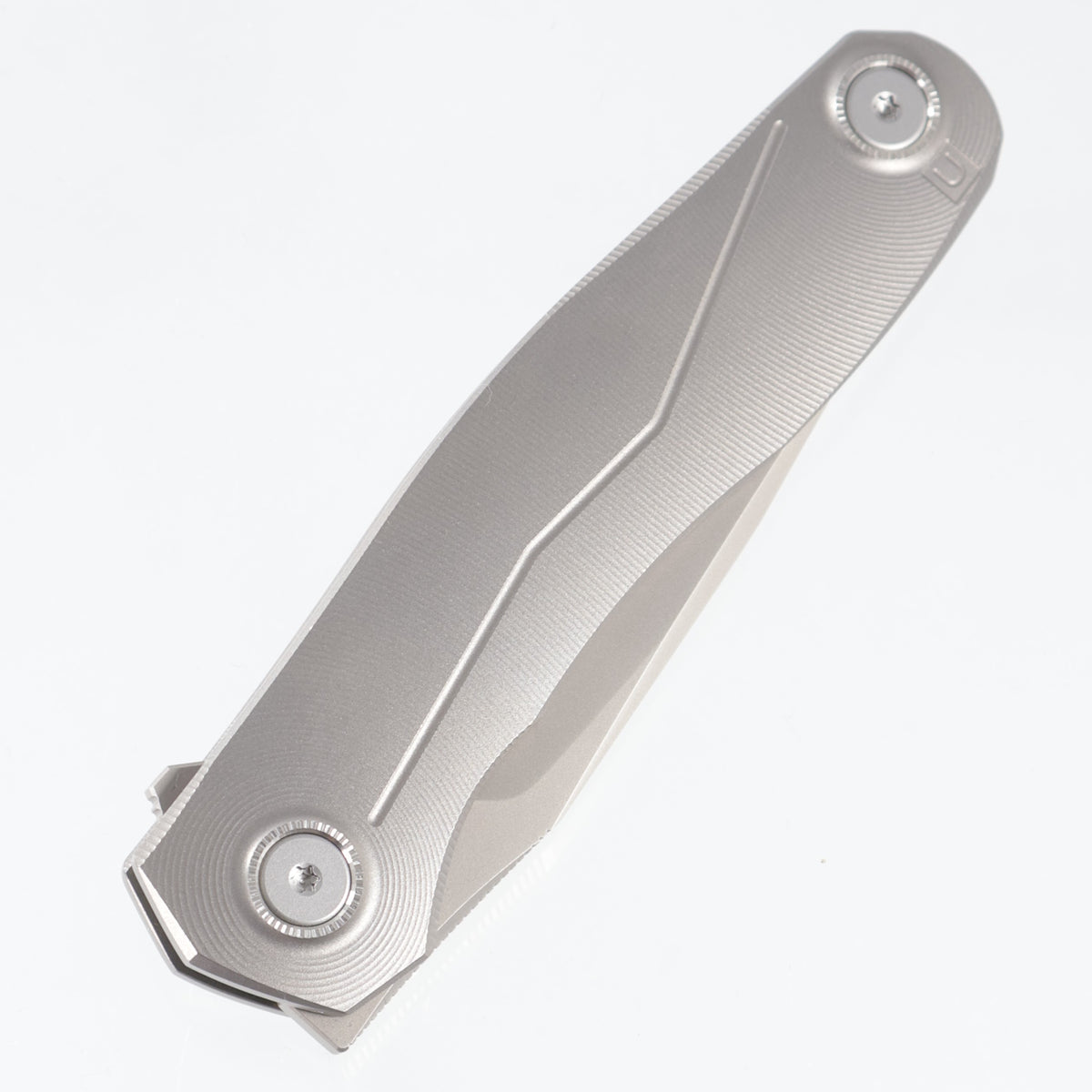 Uldanov Knives R2 - Radial Milled Titanium w/ Gold Ti Standoff - Beadblast M398