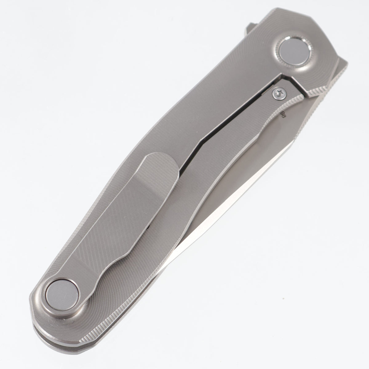 Uldanov Knives R2 - Radial Milled Titanium w/ Gold Ti Standoff - Beadblast M398