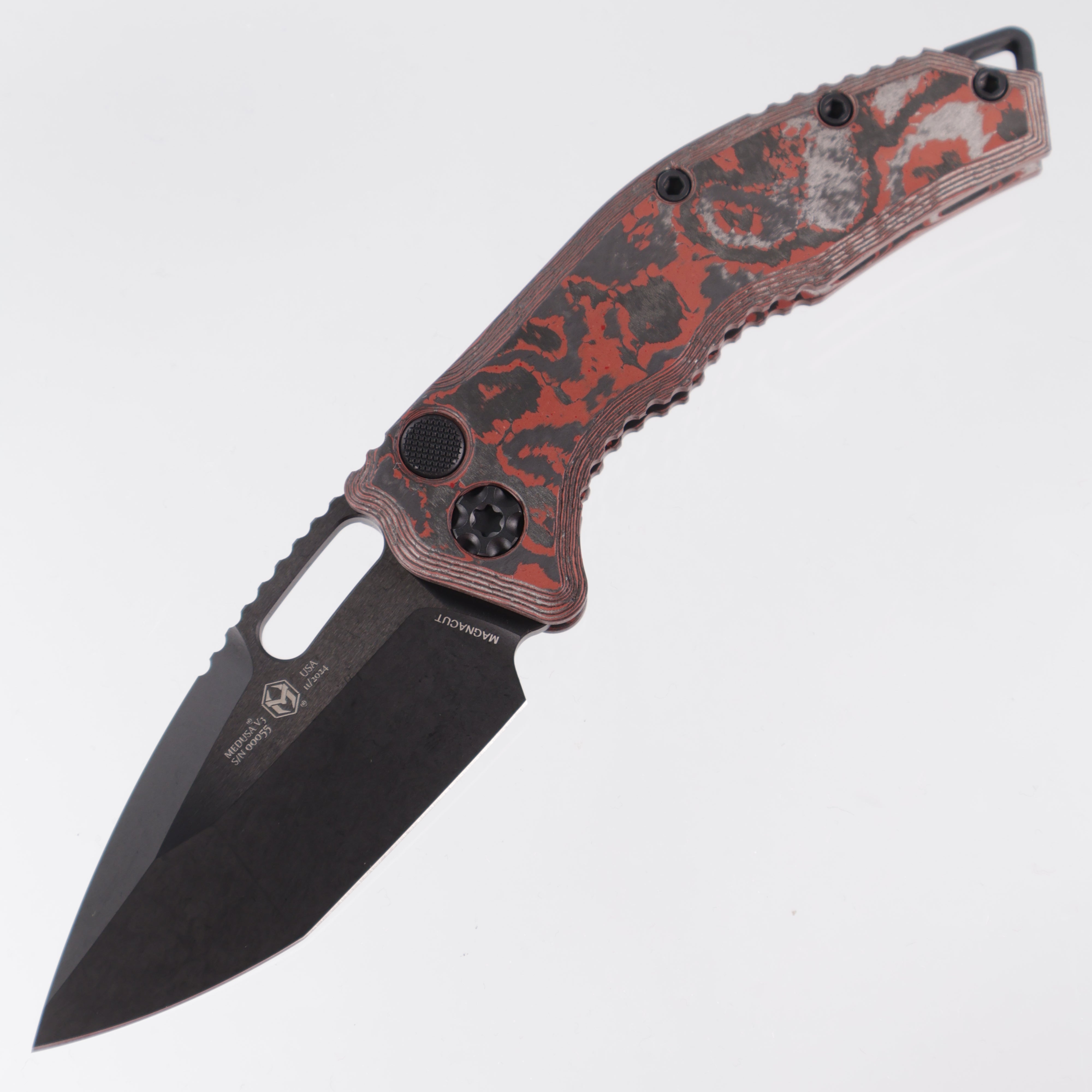 Heretic Knives Medusa Auto - DLC Tanto MagnaCut - Blood Red Camo Carbon - H011-6A-RD/CC