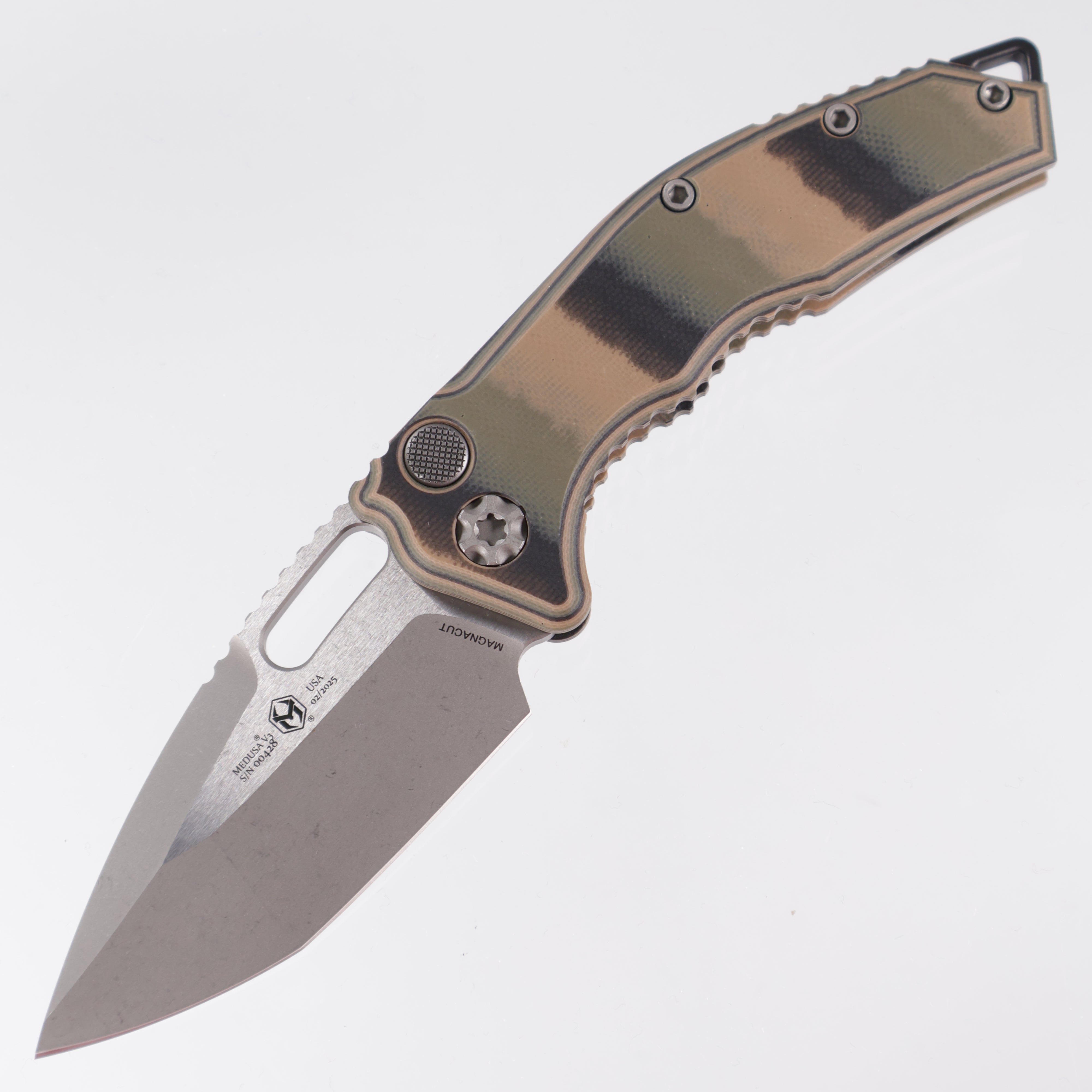 Heretic Medusa Auto - Battleworn Tanto Magnacut - Tri-Camo G10 - H011-5A-G10/CAMO