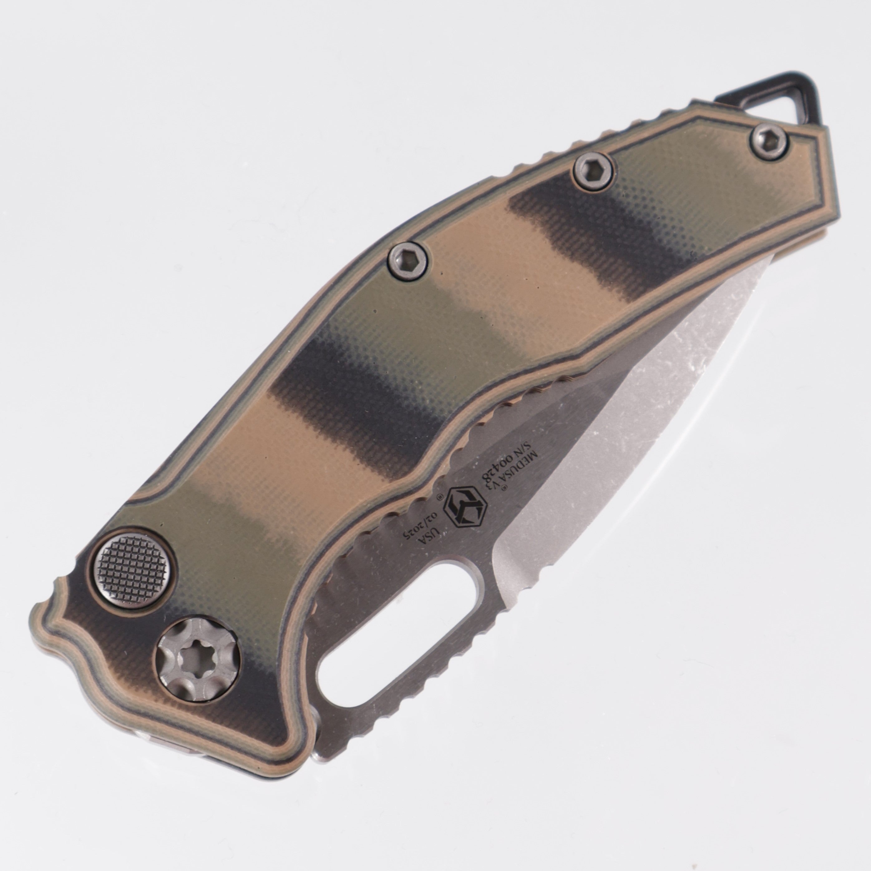 Heretic Medusa Auto - Battleworn Tanto Magnacut - Tri-Camo G10 - H011-5A-G10/CAMO