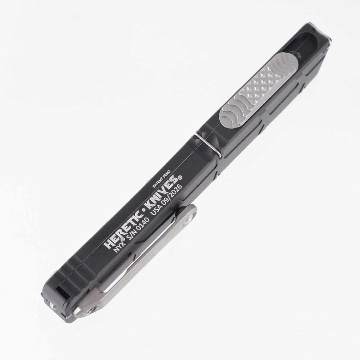 Heretic Nyx V2 Tanto Proof Run - Black Skeletal Aluminum - Stonewash M390 - H015-2A