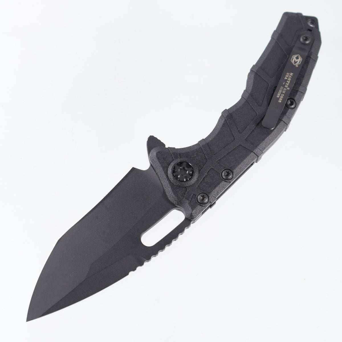 Heretic Martyr Recurve Buttonlock - Black Polymer - Black Tactical Magnacut - H056-4A-T