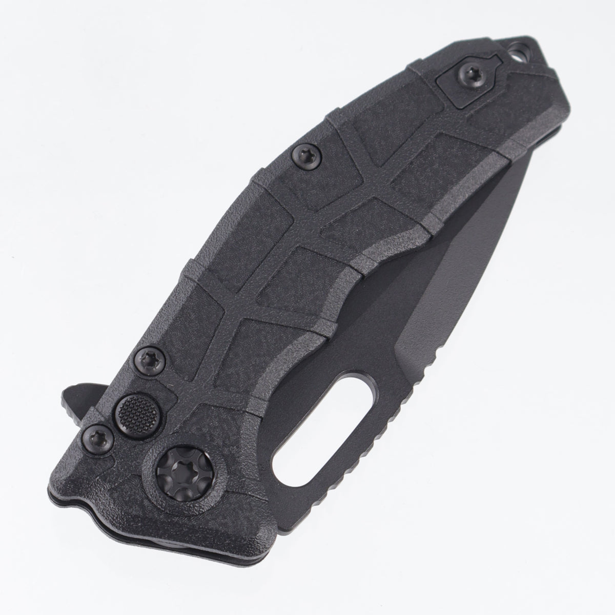 Heretic Martyr Recurve Buttonlock - Black Polymer - Black Tactical Magnacut - H056-4A-T