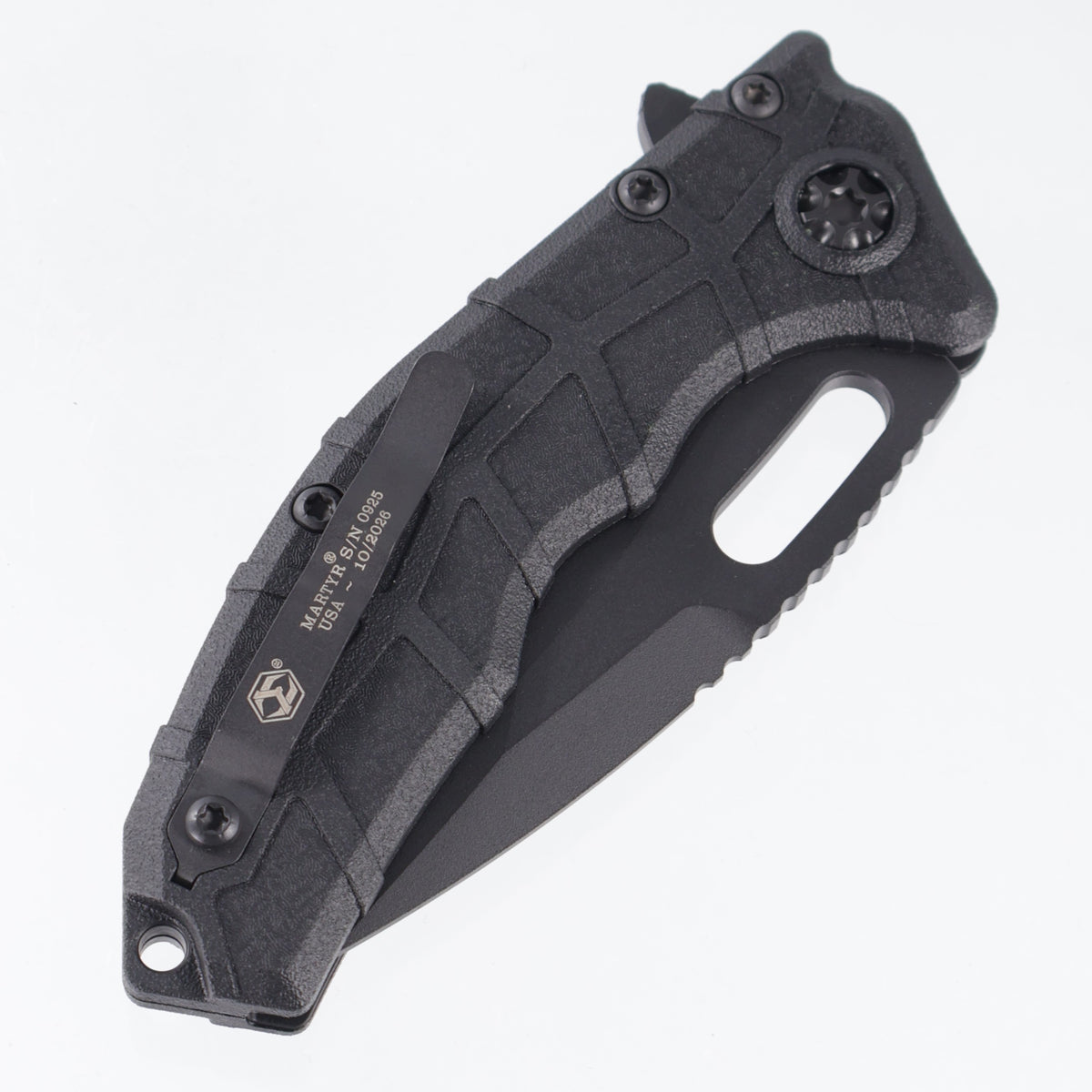 Heretic Martyr Recurve Buttonlock - Black Polymer - Black Tactical Magnacut - H056-4A-T