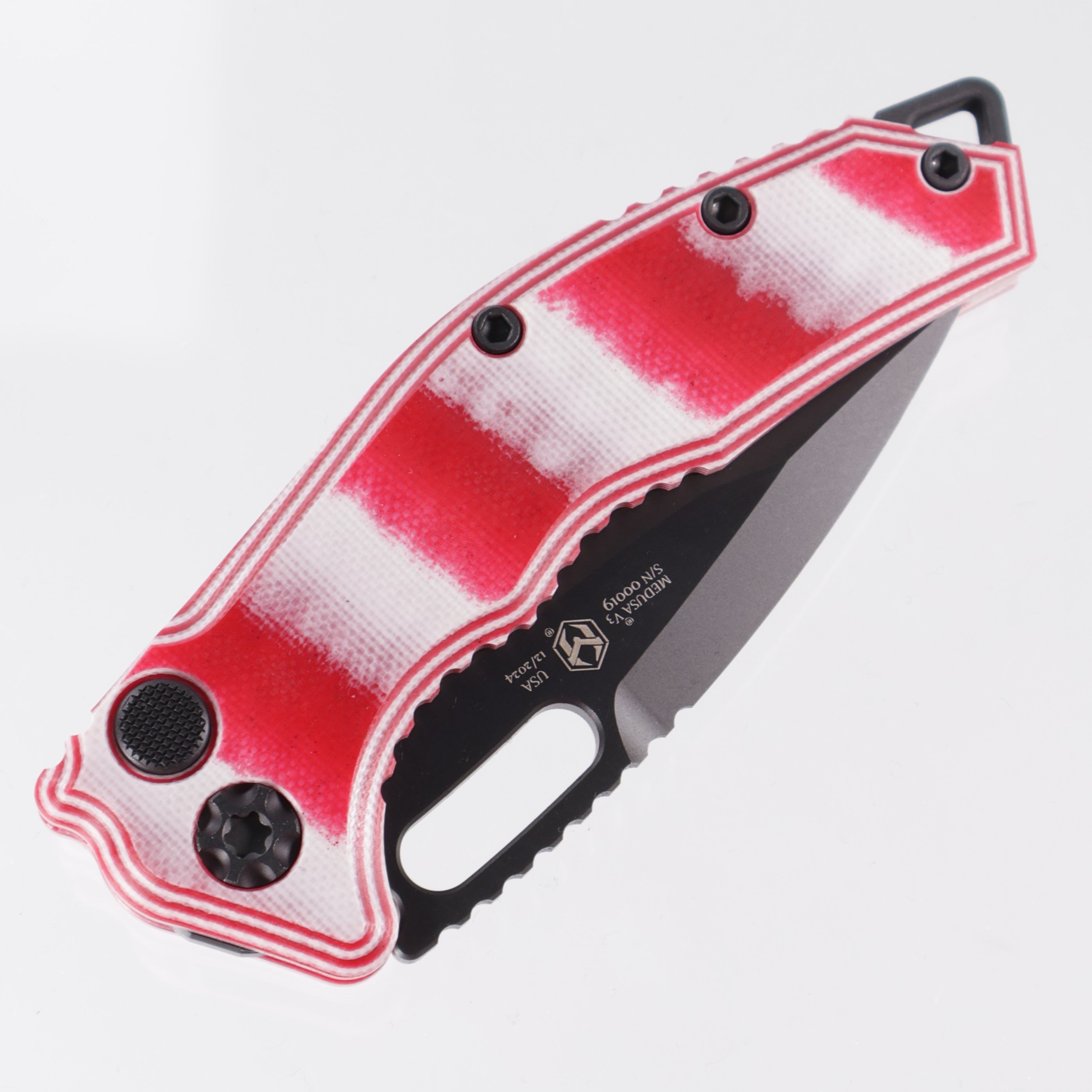 Heretic Medusa Auto, Factory 1 of 1 - Candy Cane G-10 - DLC Tanto Magnacut - H011-6A-CANDY