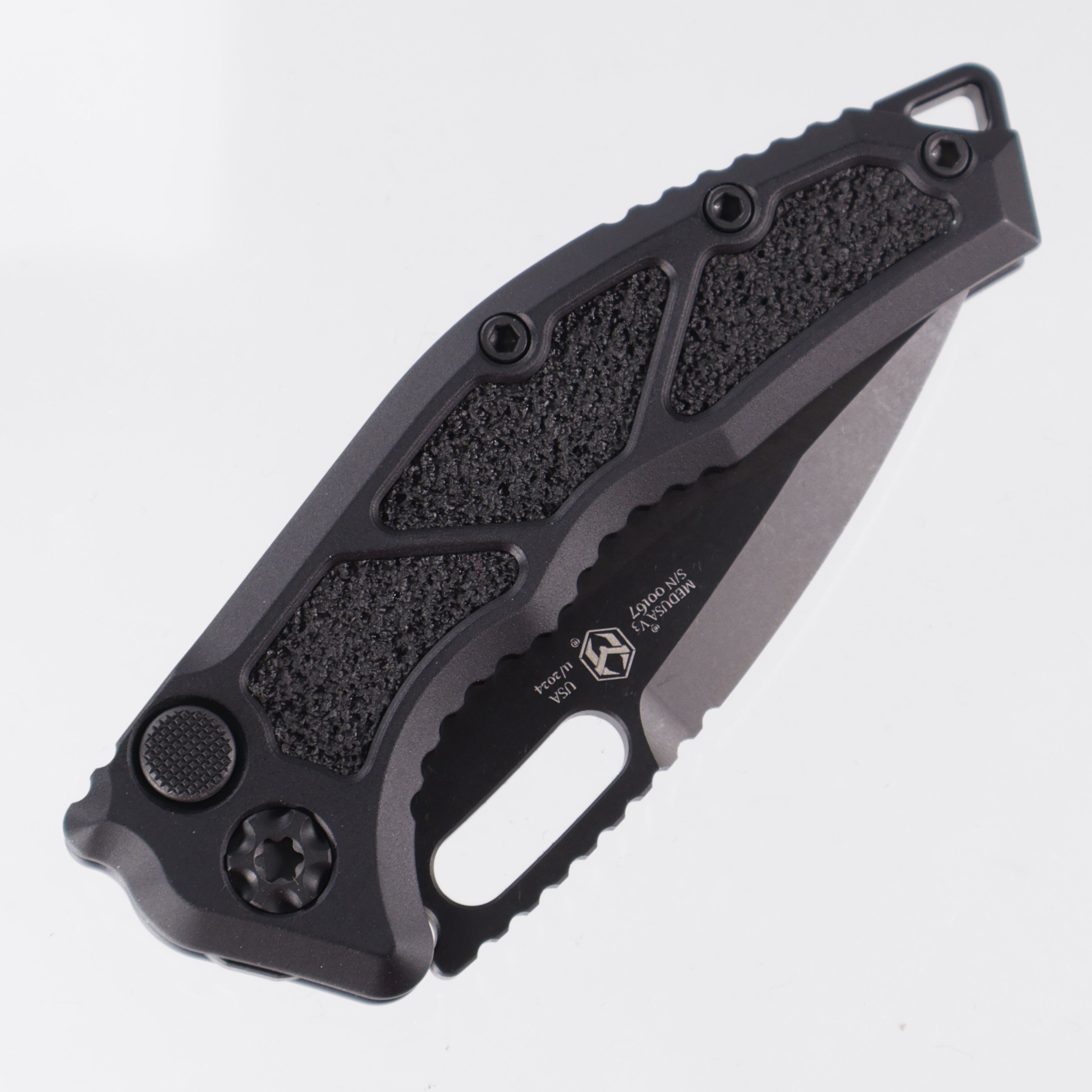 Heretic Medusa Auto - Tactical DLC Tanto Magnacut - Black Aluminum & Black Traction Inlays - H011-6A-T